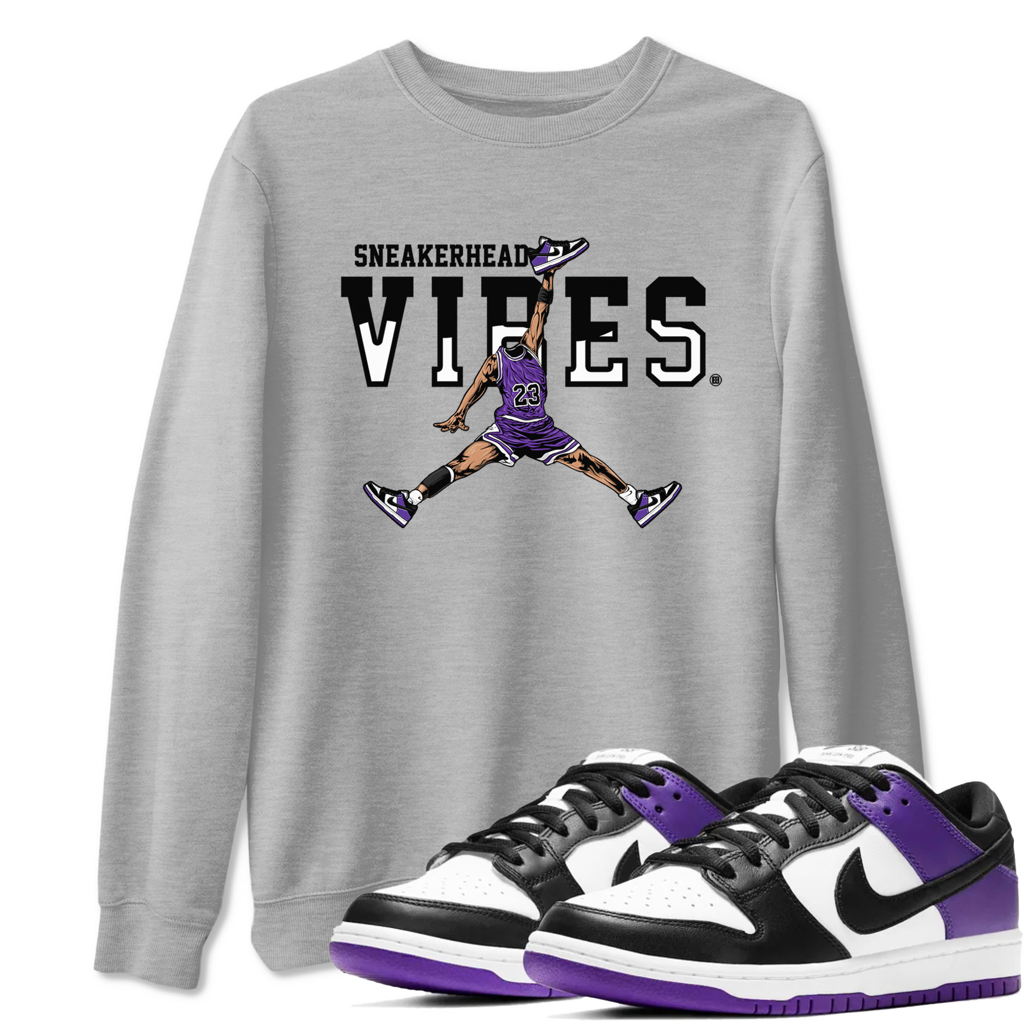 Sneakerhead Vibes sneaker match tees to Court Purple Dunks street fashion brand for shirts to match Jordans Drip Gear Zone Dunk Low Court Purple unisex t-shirt Heather Grey 1 unisex shirt