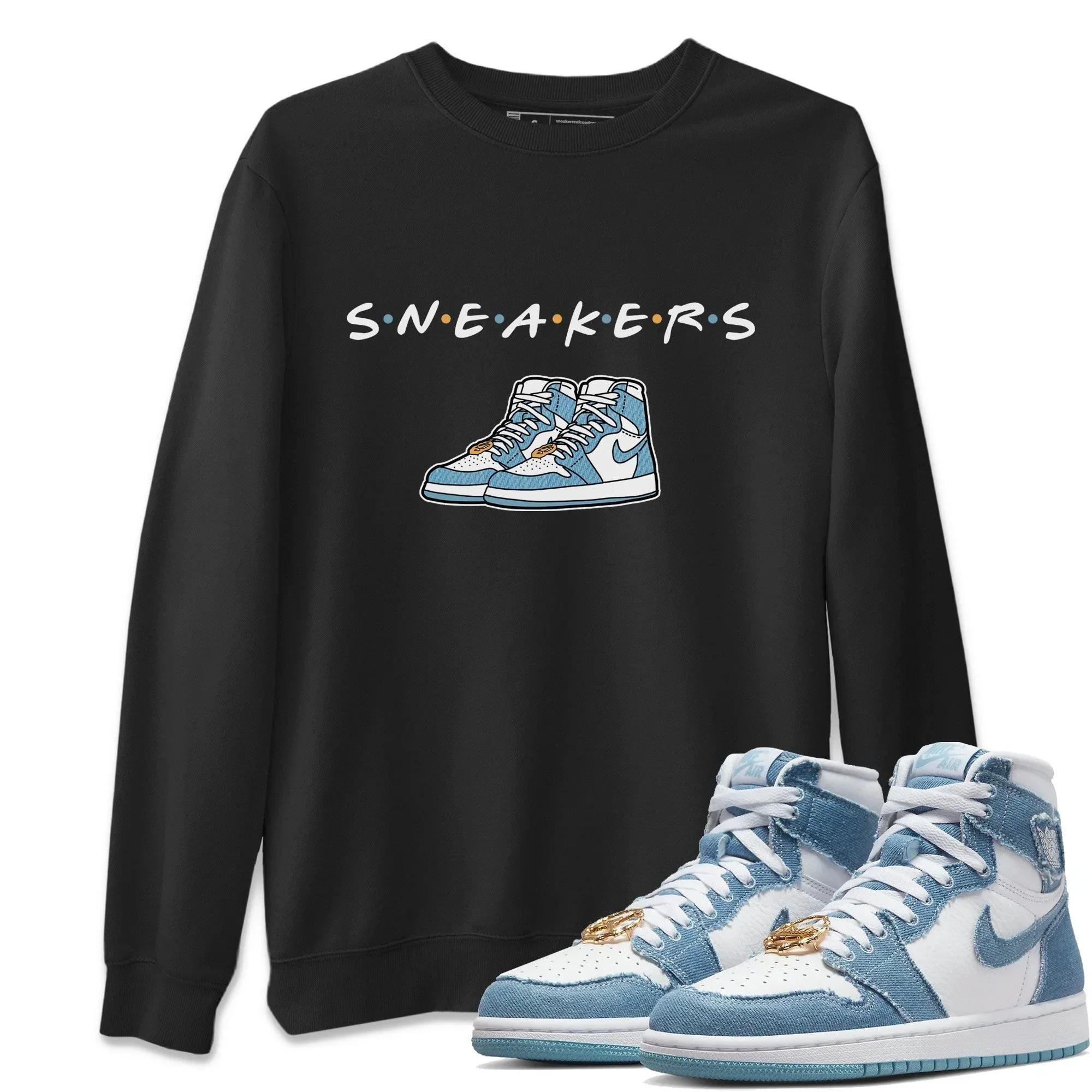 Jordan 1 Denim Sneaker Matching T-Shirt Sneakers Sneaker Tees Jordan 1 Denim Sneaker Release Tees Crew Neck Tees
