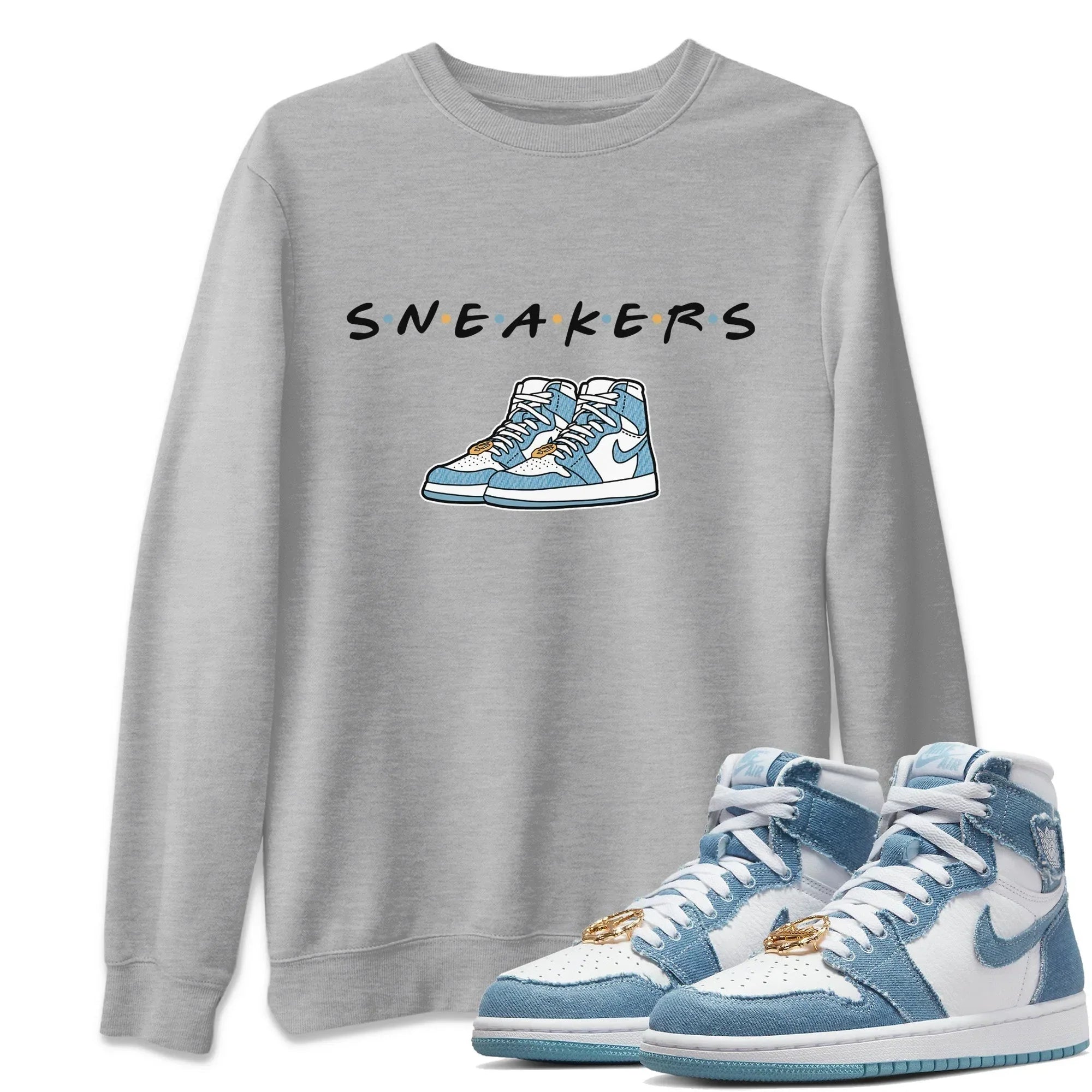 Jordan 1 Denim Sneaker Matching T-Shirt Sneakers Sneaker Tees Jordan 1 Denim Sneaker Release Tees Crew Neck Tees