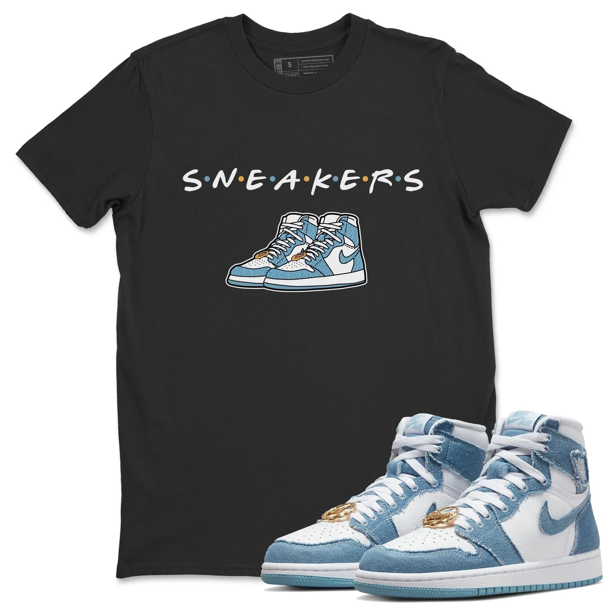 Jordan 1 Denim Sneaker Matching T-Shirt Sneakers Sneaker Tees Jordan 1 Denim Sneaker Release Tees Crew Neck Tees