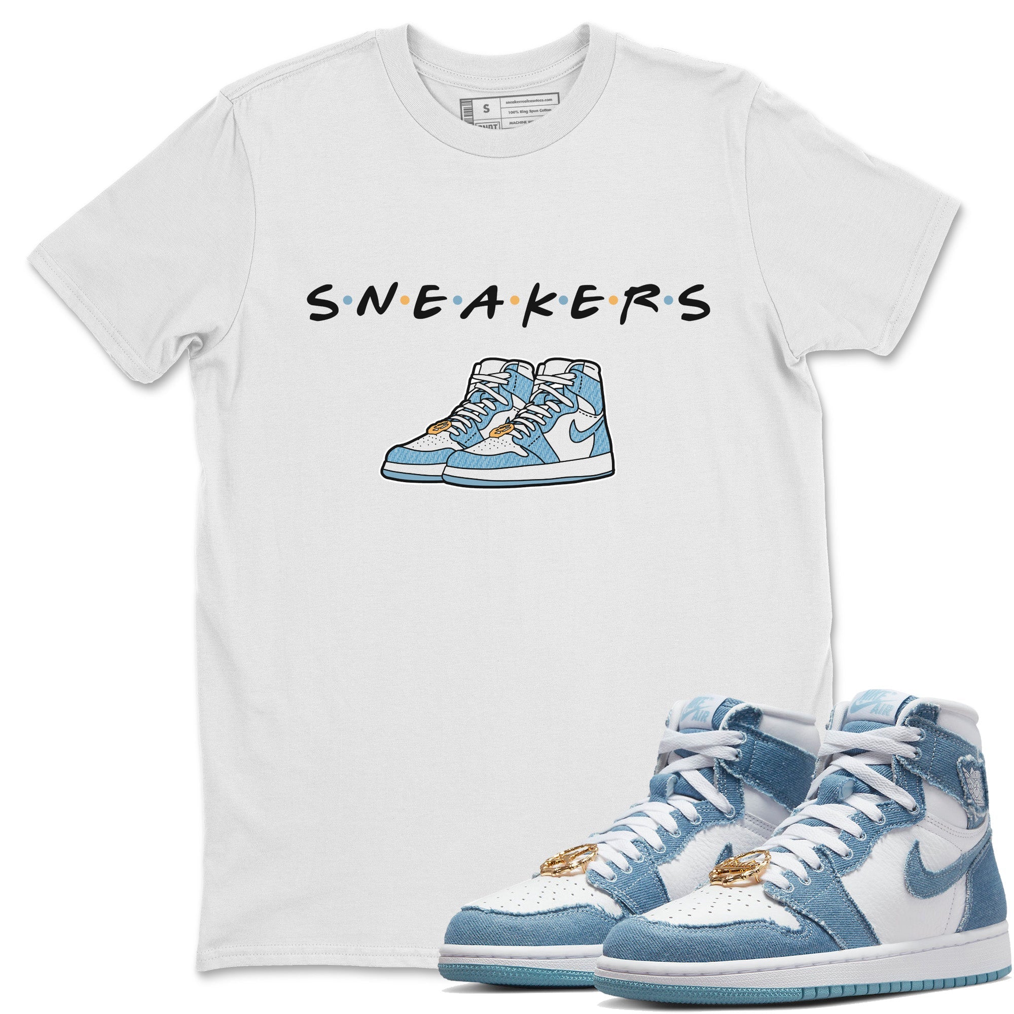 Jordan 1 Denim Sneaker Matching T-Shirt Sneakers Sneaker Tees Jordan 1 Denim Sneaker Release Tees Crew Neck Tees
