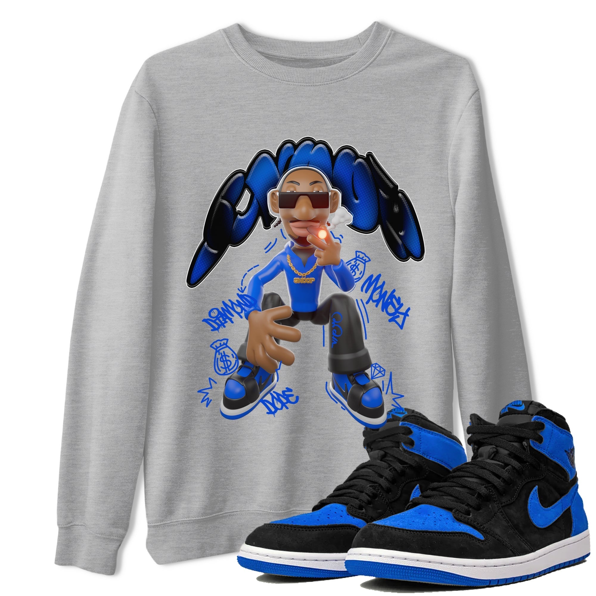 Air Jordan 1 Royal Reimagined shirt to match jordans Snoop sneaker tees AJ1 OG HIGH Royal Reimagined Drip Gear Zone Unisex Sneaker Tees and Sneaker Match T-Shirt Heather Grey 1 T-Shirt