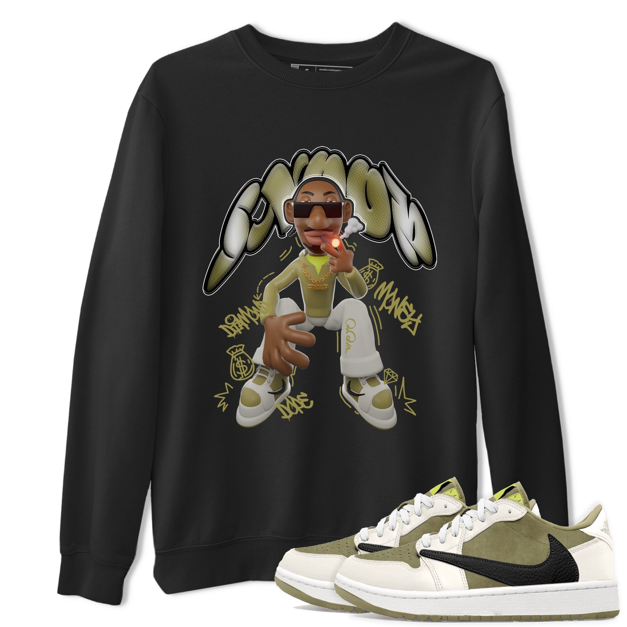Air Jordan 1 Travis Scott Golf Olive shirt to match jordans Snoop Streetwear Sneaker Shirt AJ1Travis Scott Golf Olive Drip Gear Zone Sneaker Matching Clothing Unisex Black 1 T-Shirt 