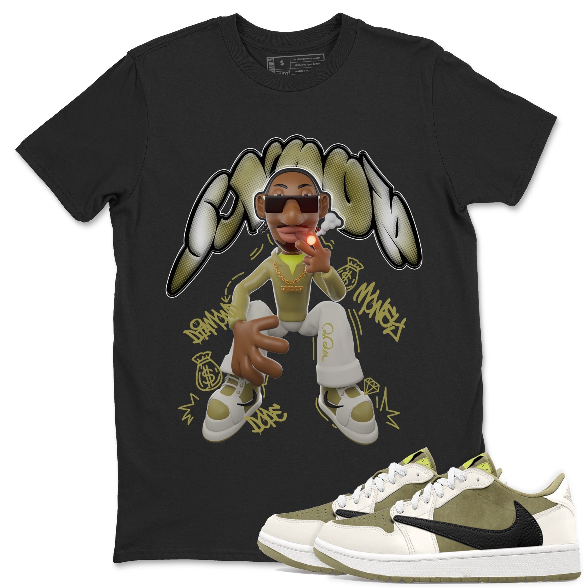 Air Jordan 1 Travis Scott Golf Olive shirt to match jordans Snoop Streetwear Sneaker Shirt AJ1Travis Scott Golf Olive Drip Gear Zone Sneaker Matching Clothing Unisex Black 1 T-Shirt