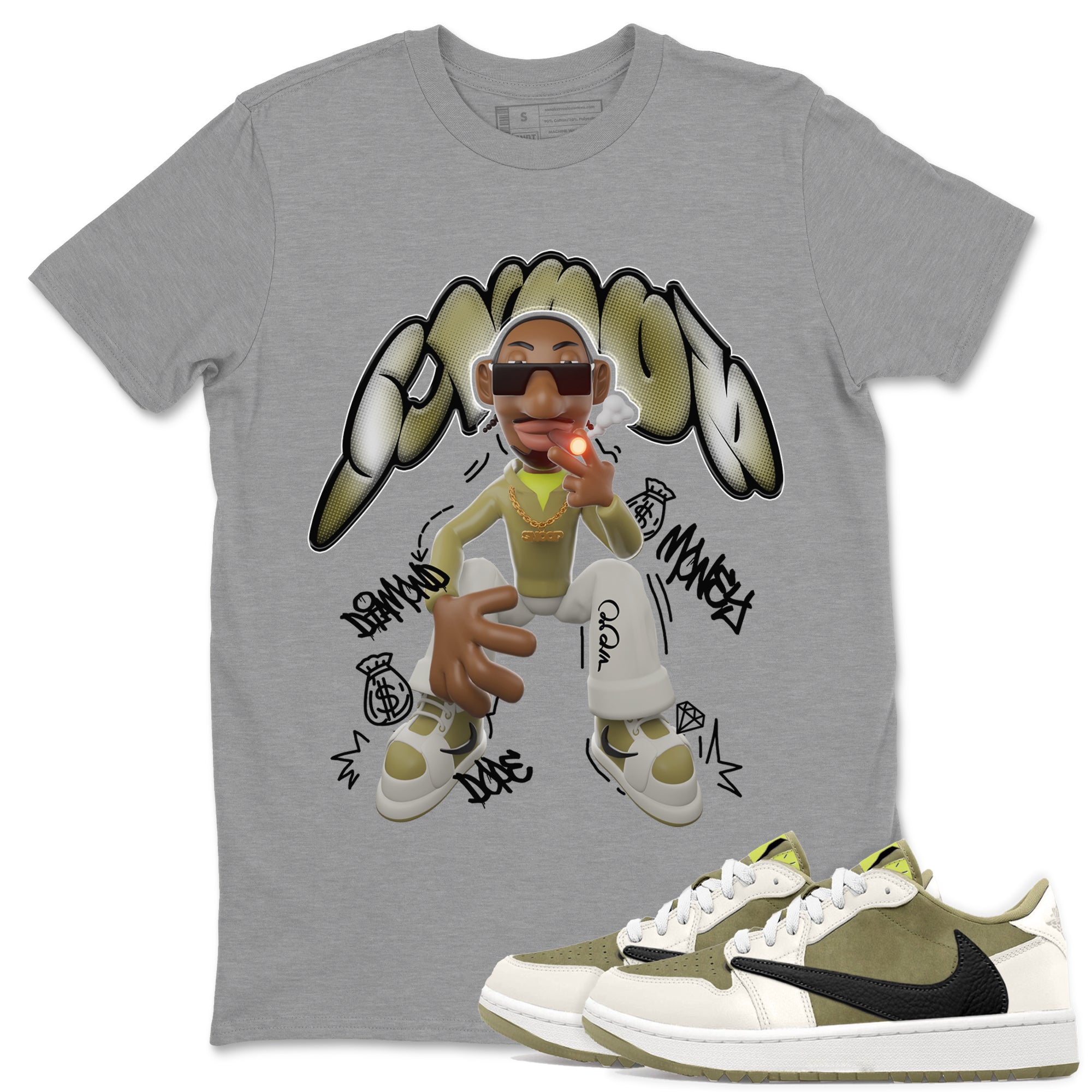 Air Jordan 1 Travis Scott Golf Olive shirt to match jordans Snoop Streetwear Sneaker Shirt AJ1Travis Scott Golf Olive Drip Gear Zone Sneaker Matching Clothing Unisex Heather Grey 1 T-Shirt
