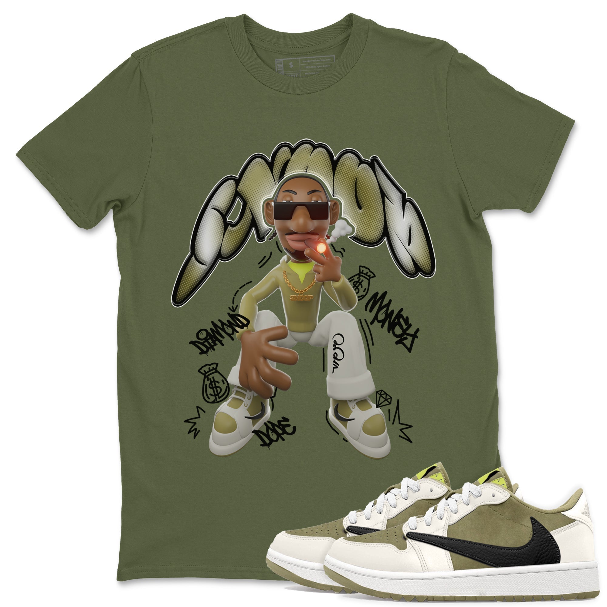 Air Jordan 1 Travis Scott Golf Olive shirt to match jordans Snoop Streetwear Sneaker Shirt AJ1Travis Scott Golf Olive Drip Gear Zone Sneaker Matching Clothing Unisex Military Green 1 T-Shirt