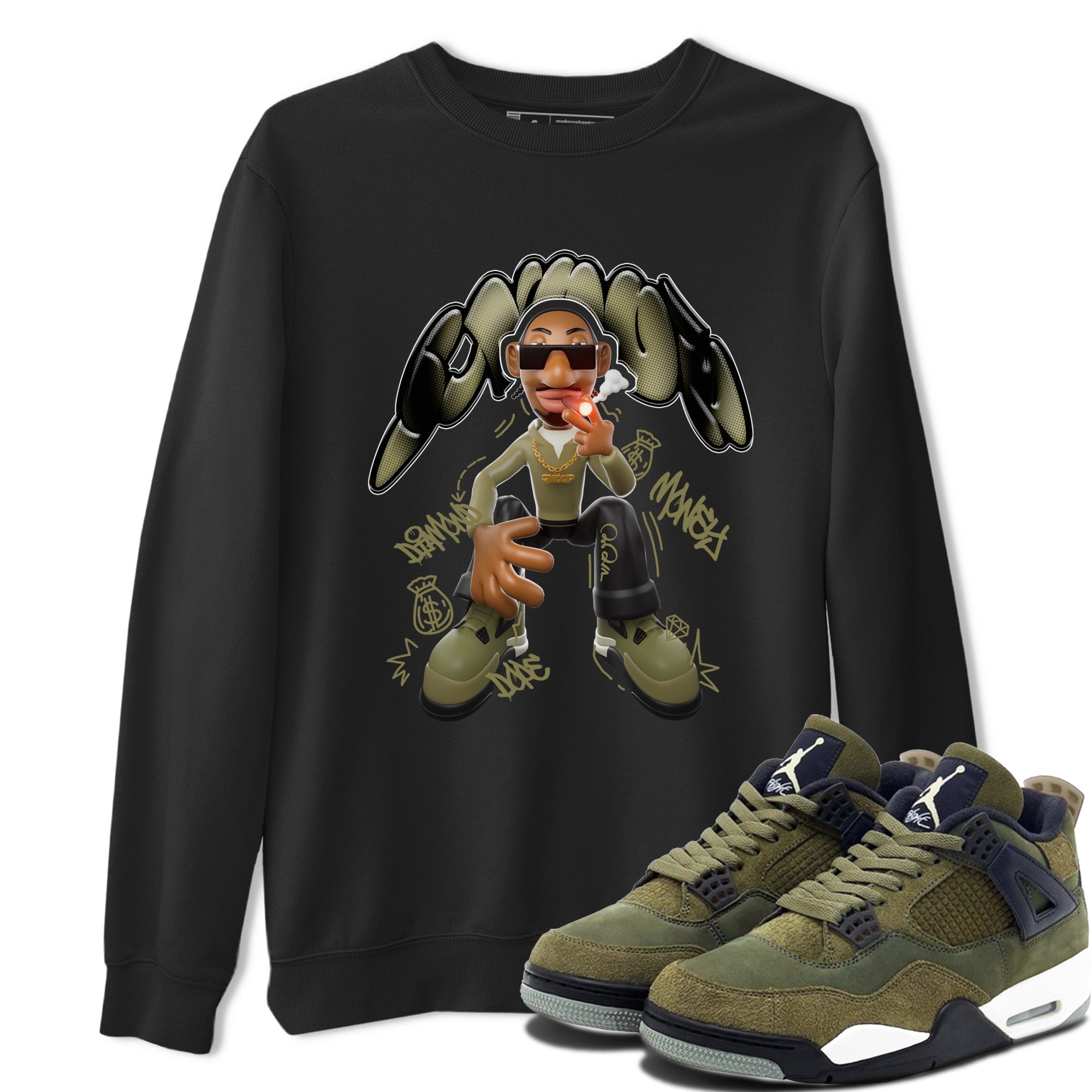 Air Jordan 4 Medium Olive shirt to match jordans streetwear brand Snoop sneaker tees AJ4Medium Olive Drip Gear Zone Unisex Black 1 T-Shirt