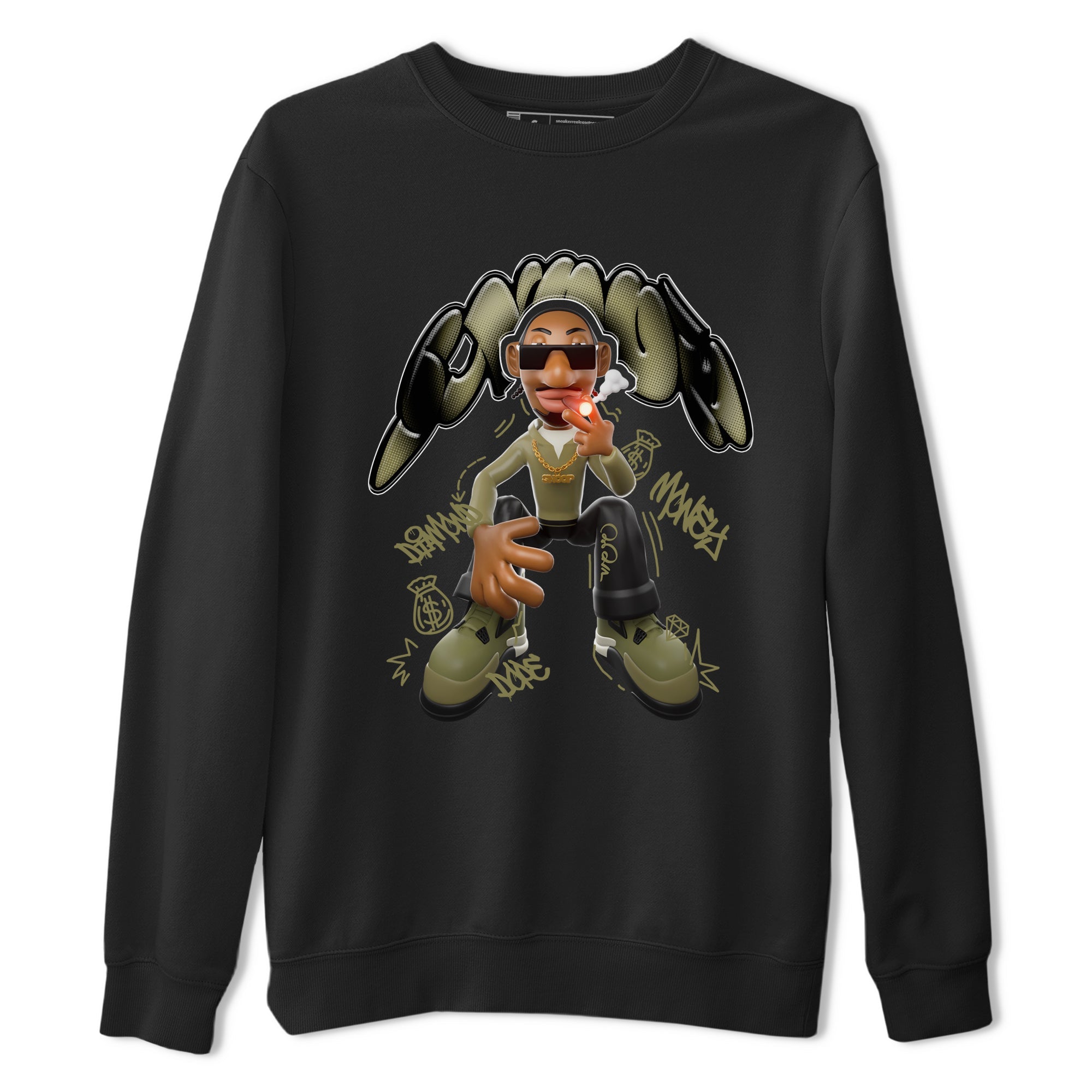 Air Jordan 4 Medium Olive shirt to match jordans streetwear brand Snoop sneaker tees AJ4Medium Olive Drip Gear Zone Unisex Black 2 T-Shirt