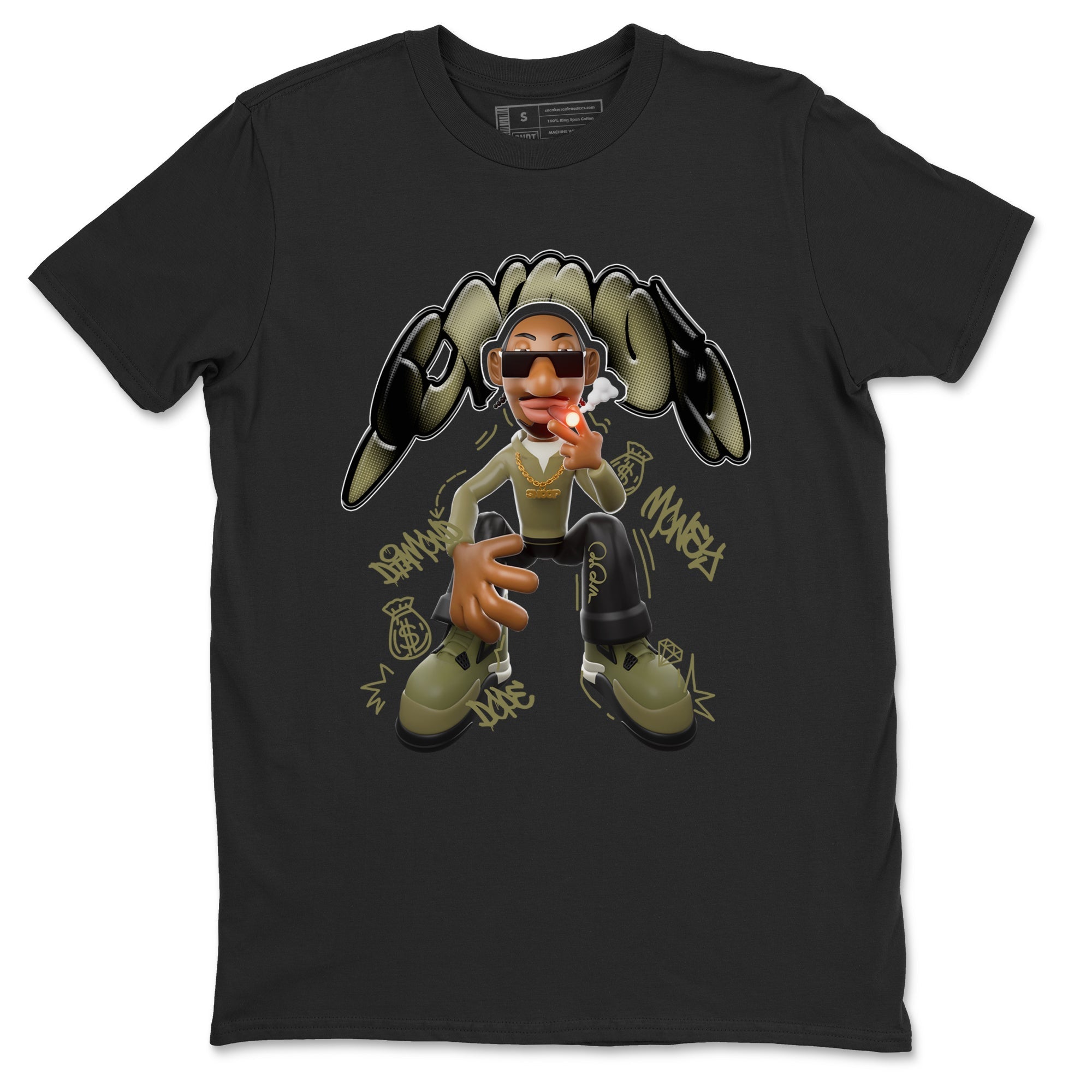 Air Jordan 4 Medium Olive shirt to match jordans streetwear brand Snoop sneaker tees AJ4Medium Olive Drip Gear Zone Unisex Black 2 T-Shirt