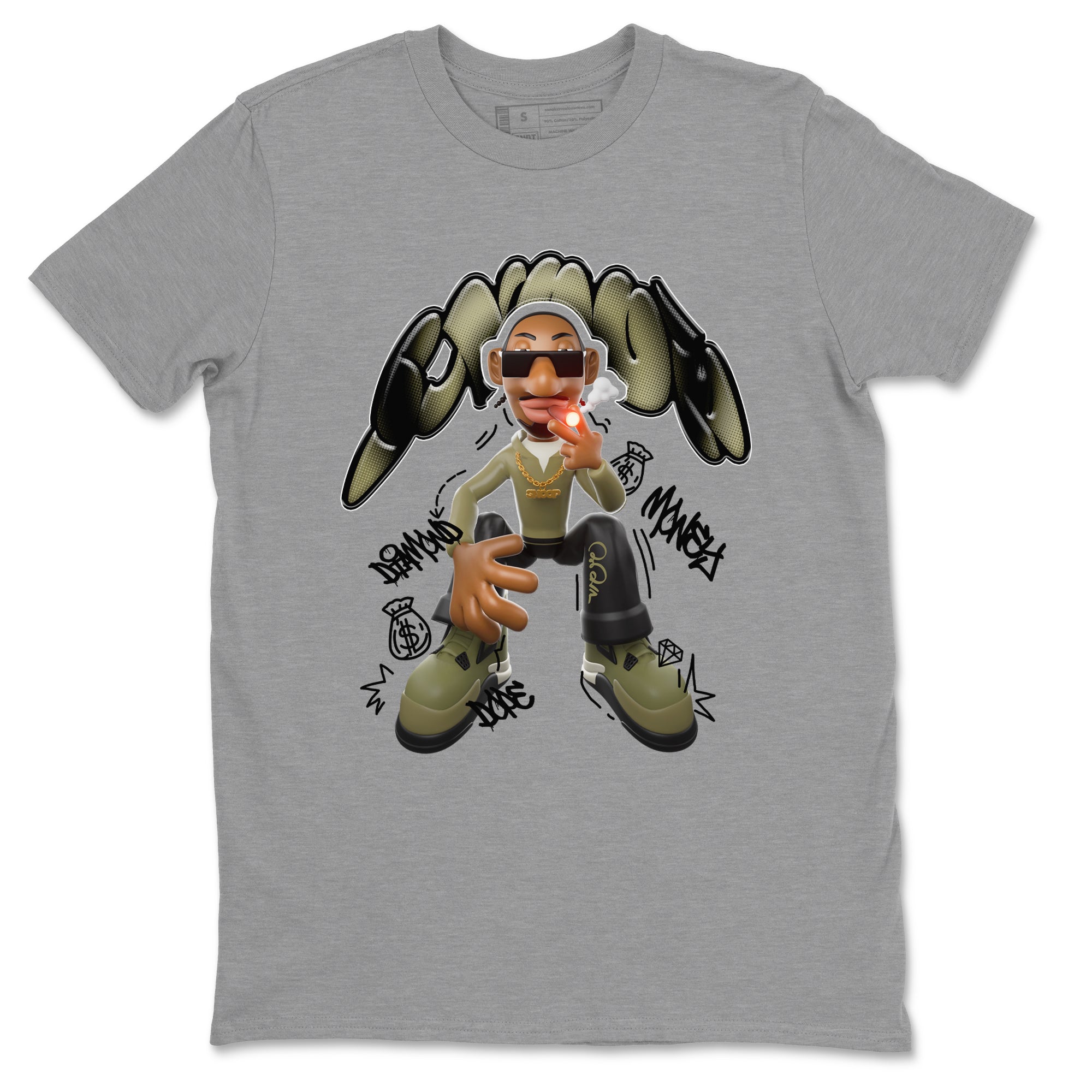 Air Jordan 4 Medium Olive shirt to match jordans streetwear brand Snoop sneaker tees AJ4Medium Olive Drip Gear Zone Unisex Heather Grey 2 T-Shirt