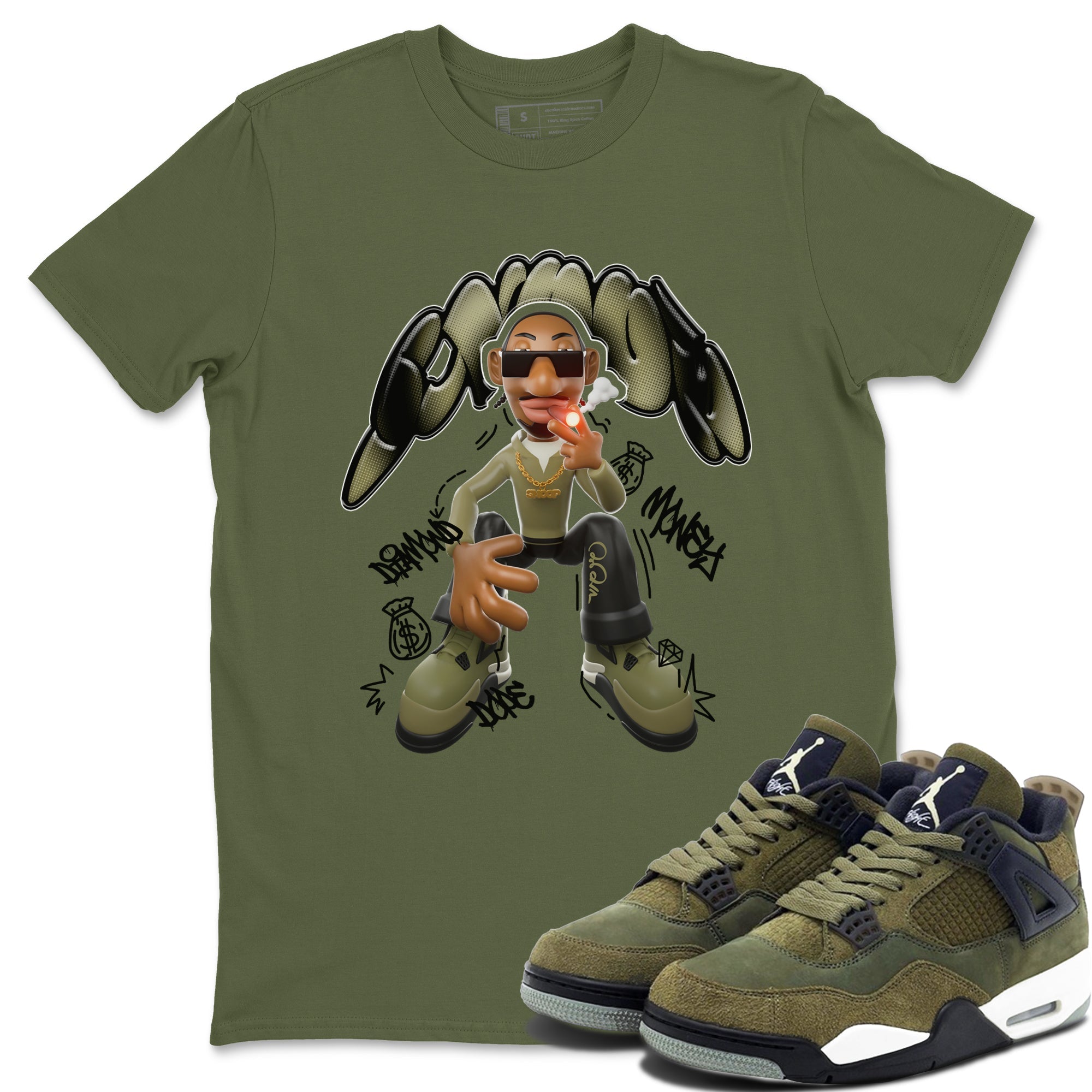 Air Jordan 4 Medium Olive shirt to match jordans streetwear brand Snoop sneaker tees AJ4Medium Olive Drip Gear Zone Unisex Military Green 1 T-Shirt