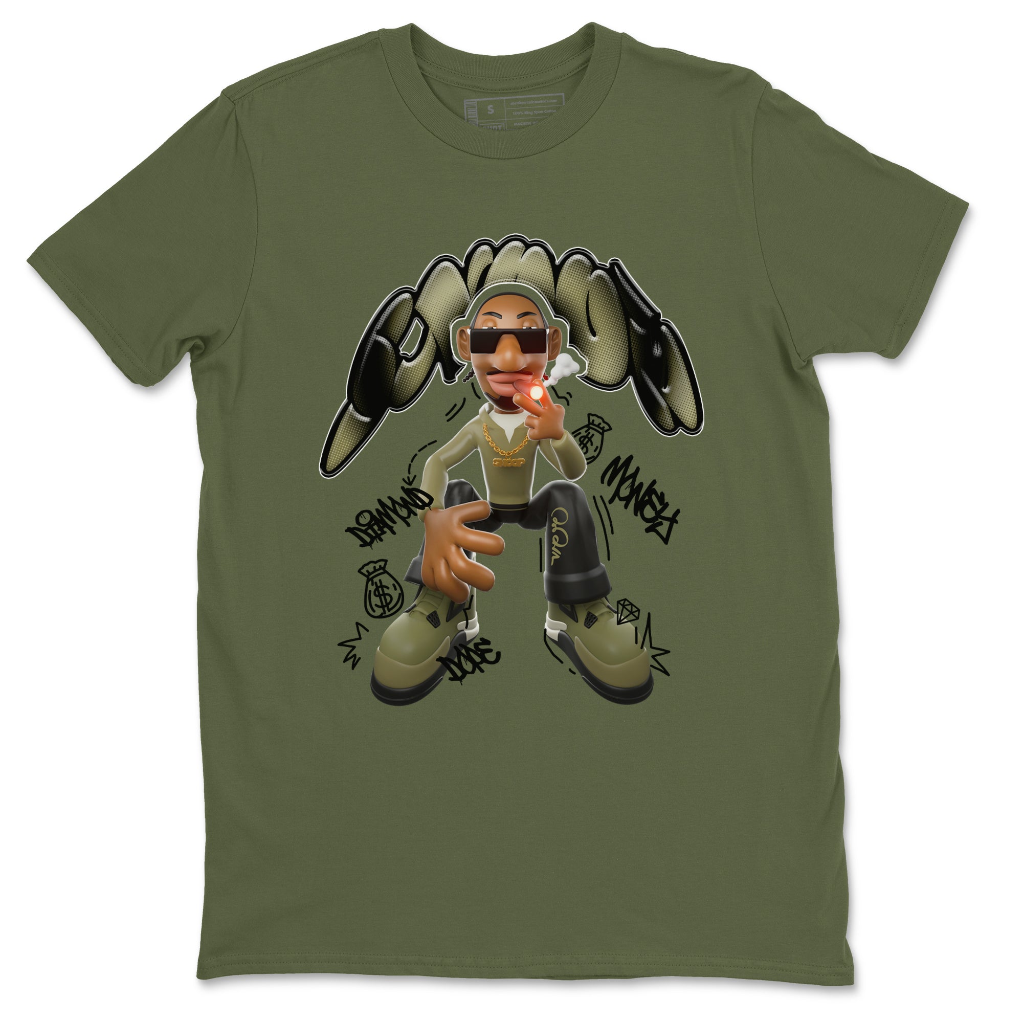 Air Jordan 4 Medium Olive shirt to match jordans streetwear brand Snoop sneaker tees AJ4Medium Olive Drip Gear Zone Unisex Military Green 2 T-Shirt
