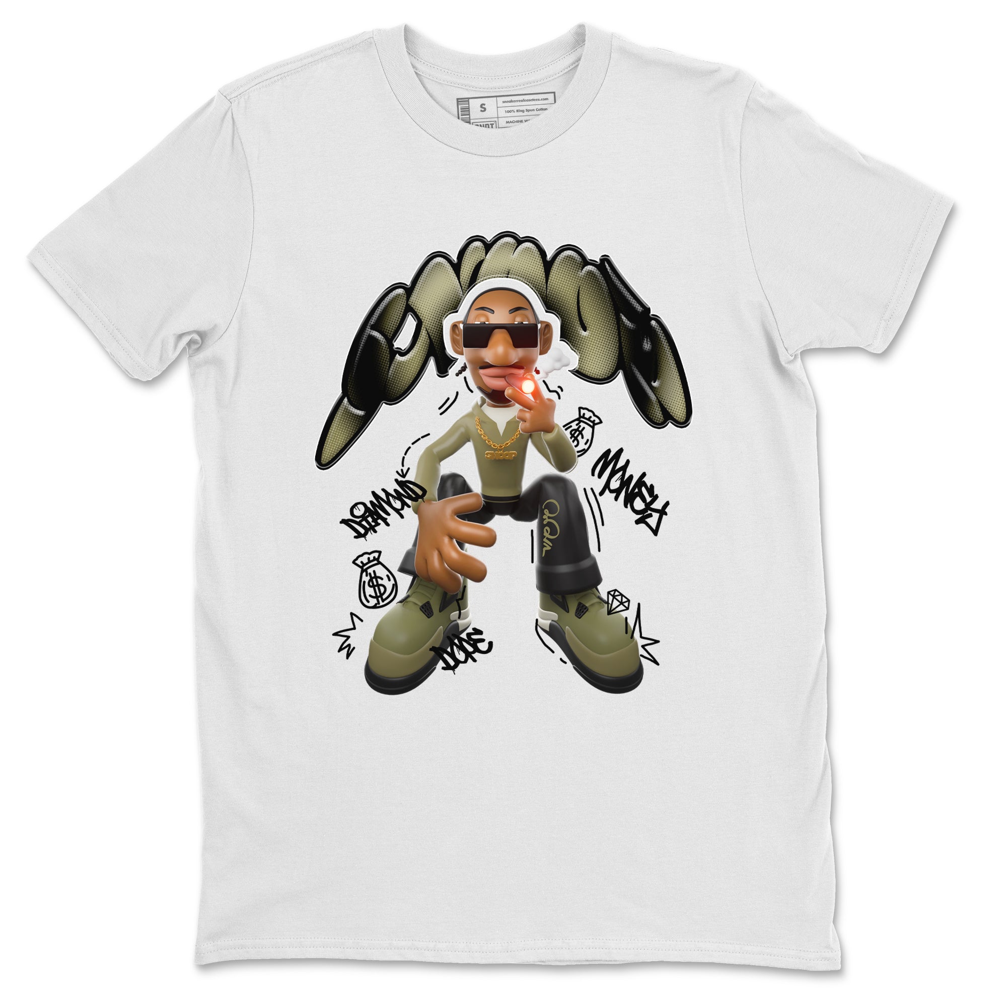 Air Jordan 4 Medium Olive shirt to match jordans streetwear brand Snoop sneaker tees AJ4Medium Olive Drip Gear Zone Unisex White 2 T-Shirt