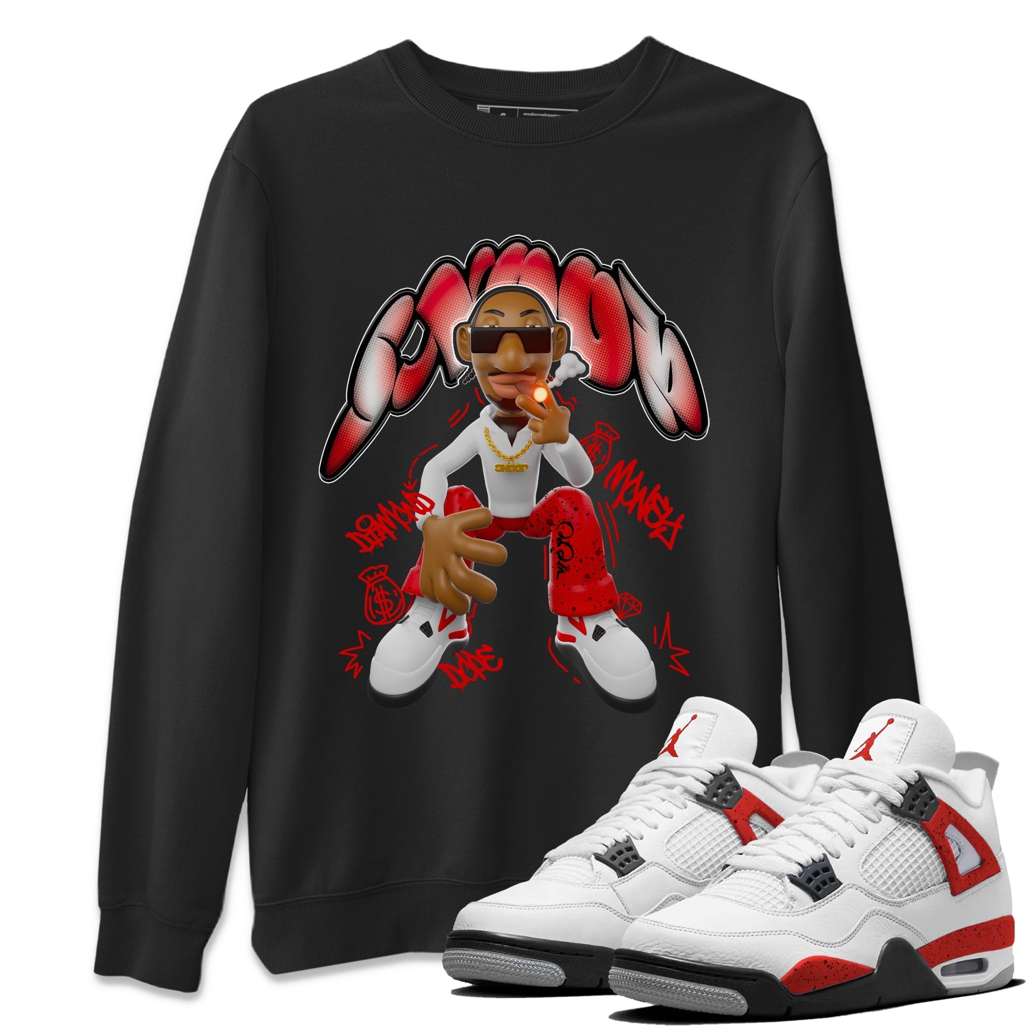 Air Jordan 4 Red Cement shirt to match jordans Snoop Streetwear Sneaker Shirt AJ4 Red Cement Drip Gear Zone Sneaker Matching Clothing Unisex Black 1 T-Shirt