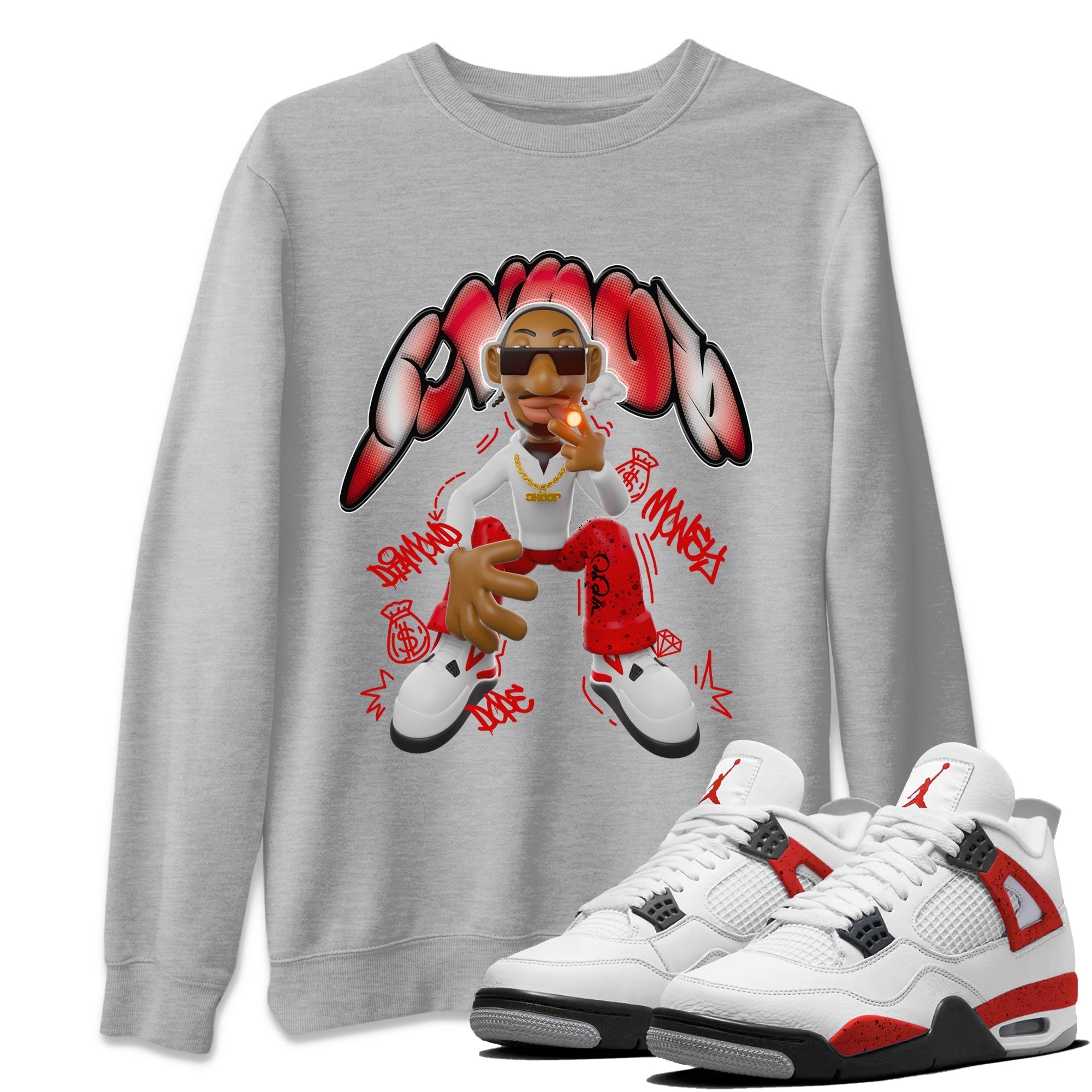 Air Jordan 4 Red Cement shirt to match jordans Snoop Streetwear Sneaker Shirt AJ4 Red Cement Drip Gear Zone Sneaker Matching Clothing Unisex Heather Grey 1 T-Shirt