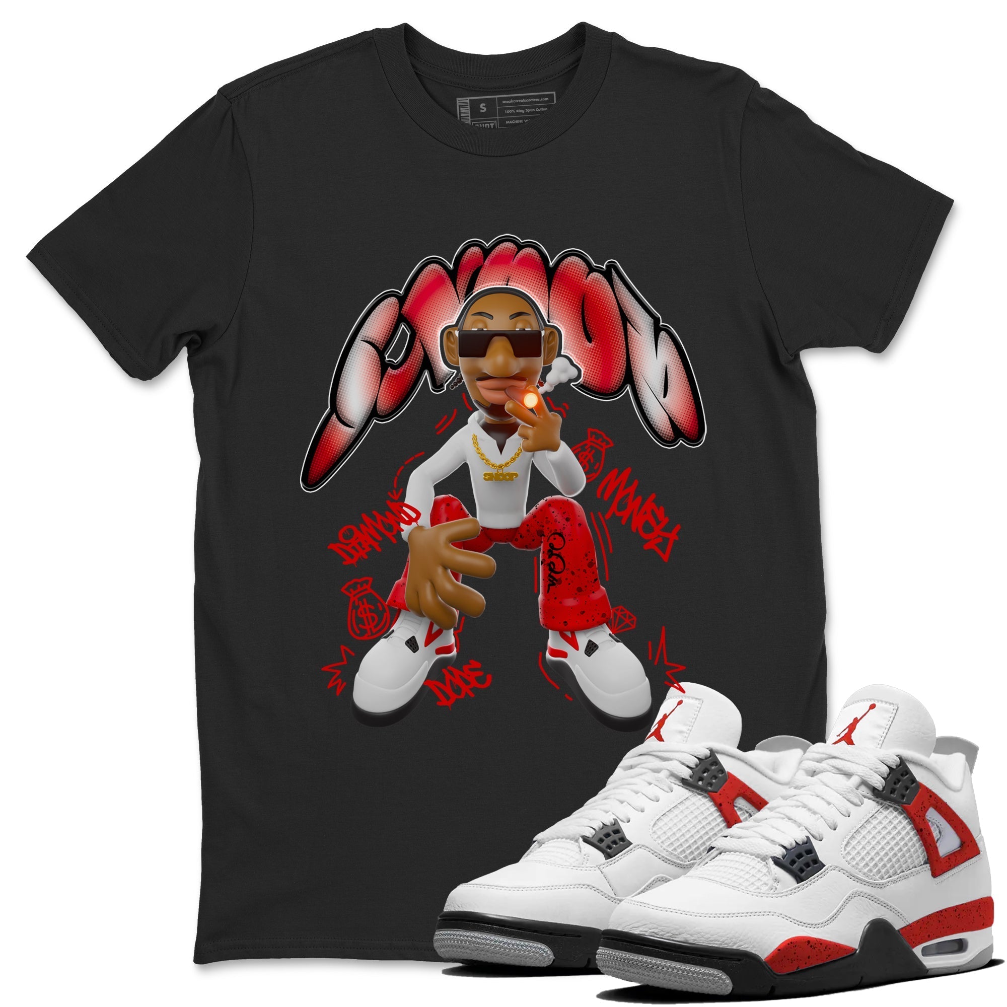 Air Jordan 4 Red Cement shirt to match jordans Snoop Streetwear Sneaker Shirt AJ4 Red Cement Drip Gear Zone Sneaker Matching Clothing Unisex Black 1 T-Shirt