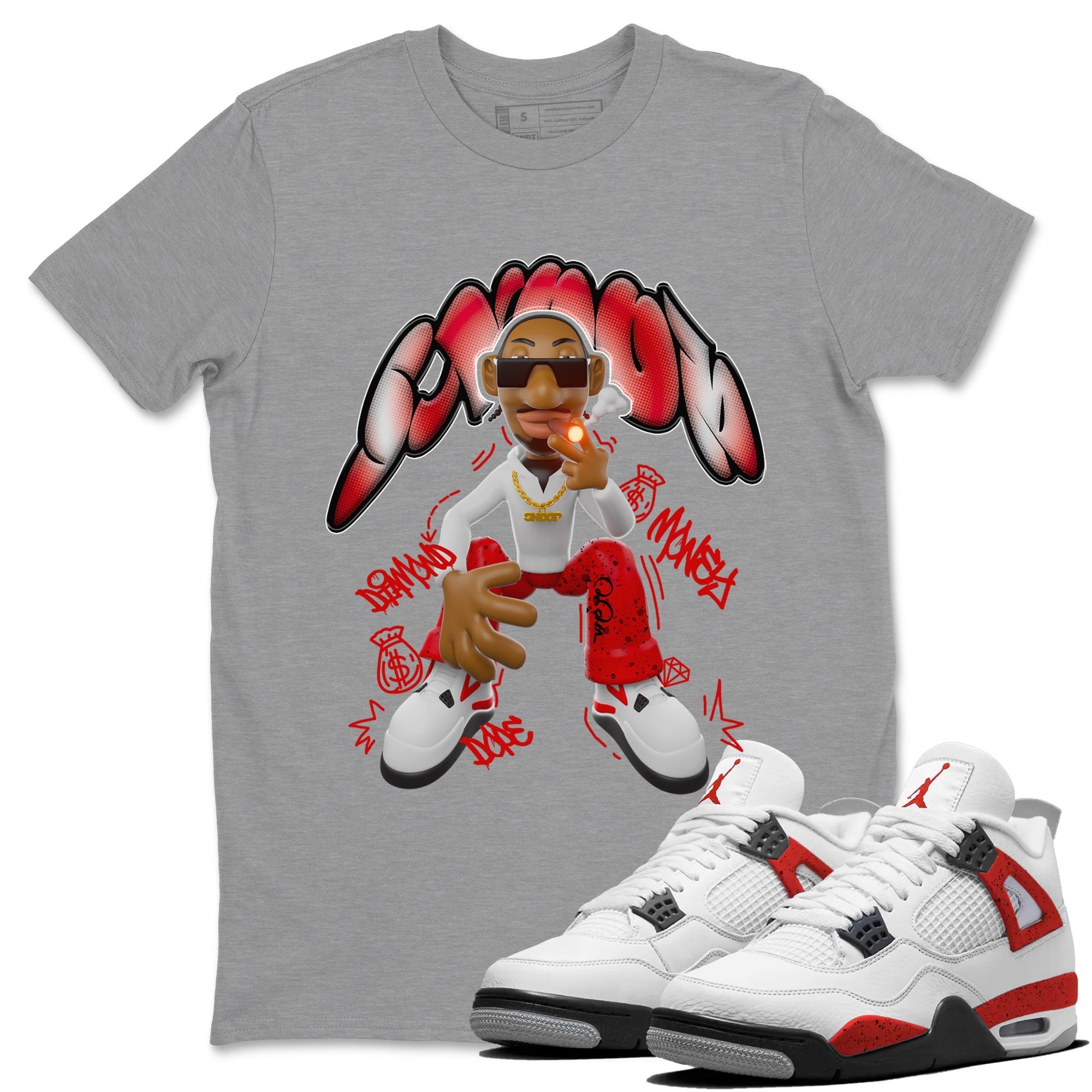 Air Jordan 4 Red Cement shirt to match jordans Snoop Streetwear Sneaker Shirt AJ4 Red Cement Drip Gear Zone Sneaker Matching Clothing Unisex Heather Grey 1 T-Shirt