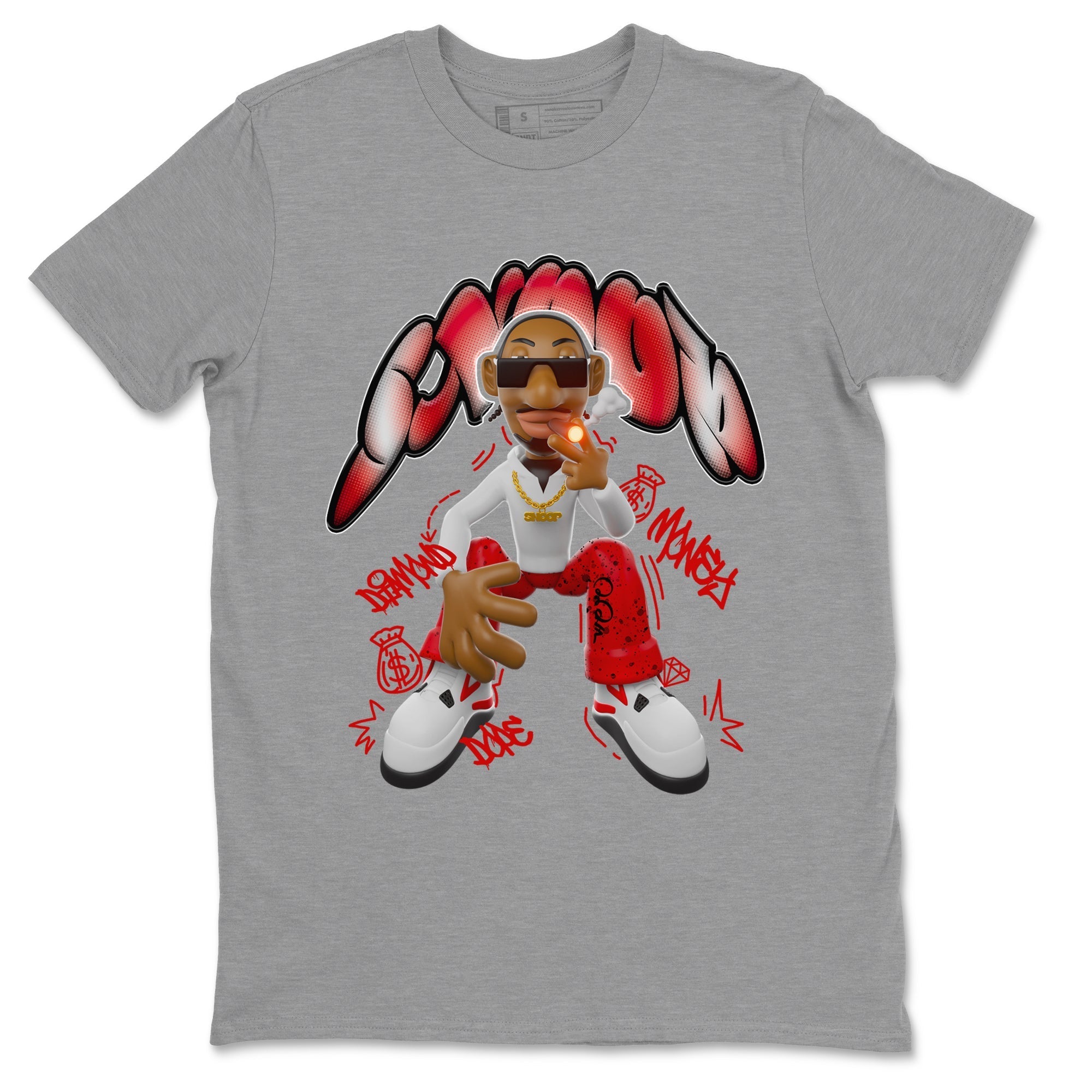 Air Jordan 4 Red Cement shirt to match jordans Snoop Streetwear Sneaker Shirt AJ4 Red Cement Drip Gear Zone Sneaker Matching Clothing Unisex Heather Grey 2 T-Shirt