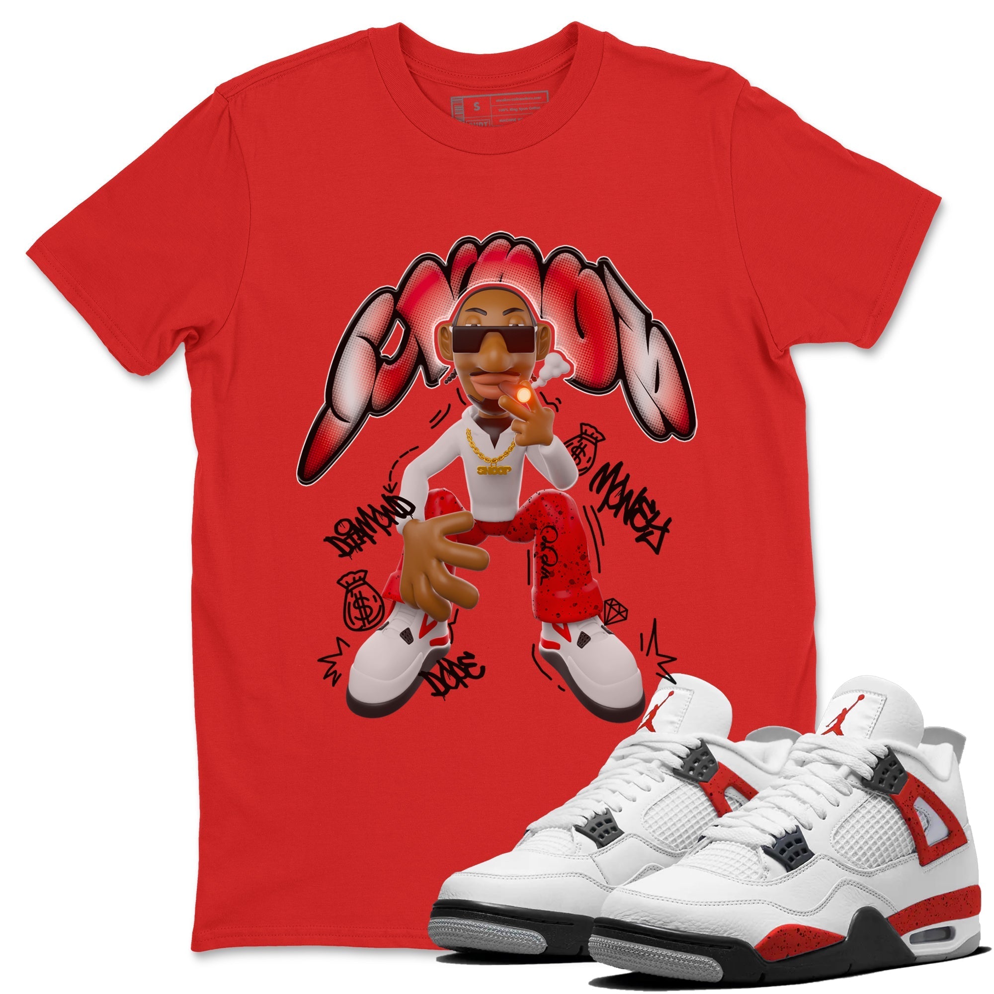 Air Jordan 4 Red Cement shirt to match jordans Snoop Streetwear Sneaker Shirt AJ4 Red Cement Drip Gear Zone Sneaker Matching Clothing Unisex Red 1 T-Shirt