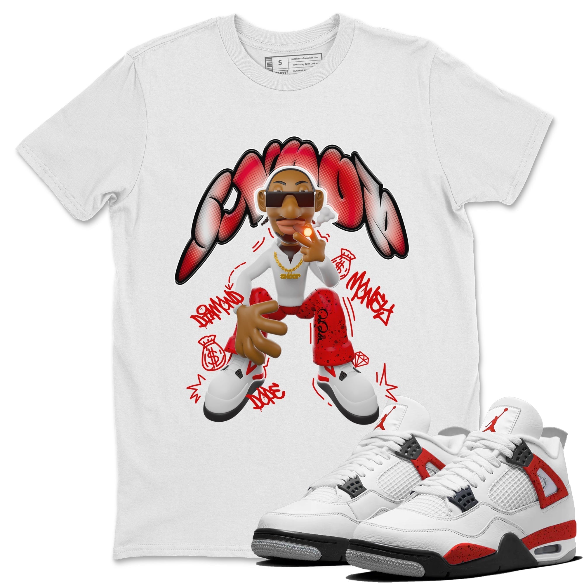 Air Jordan 4 Red Cement shirt to match jordans Snoop Streetwear Sneaker Shirt AJ4 Red Cement Drip Gear Zone Sneaker Matching Clothing Unisex White 1 T-Shirt