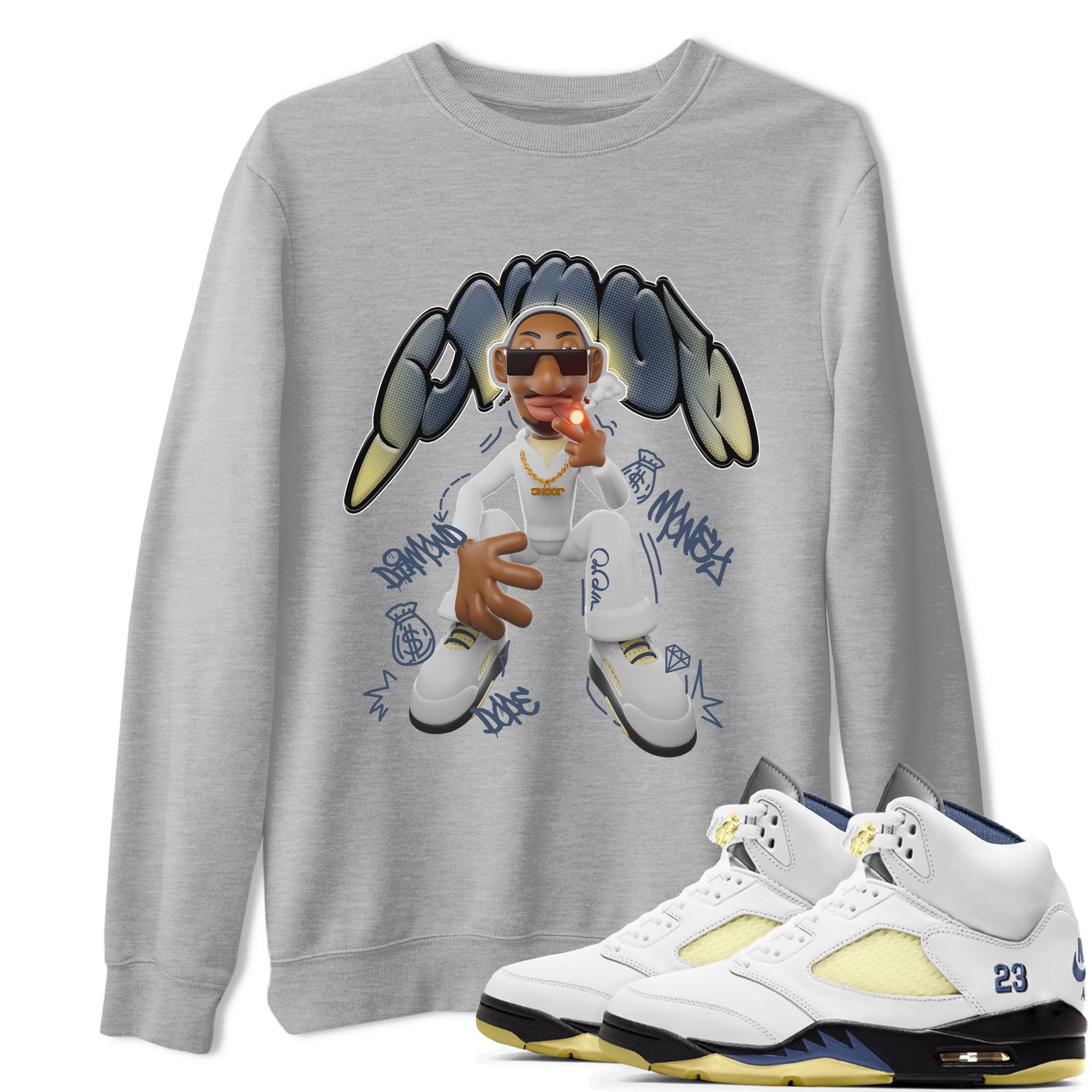 Air Jordan 5 A Ma Maniere x Photon Dust shirt to match jordans Snoop sneaker tees Jordan 5 A Ma Maniere "Dawn" Drip Gear Zone Unisex Heather Grey 1 T-Shirt