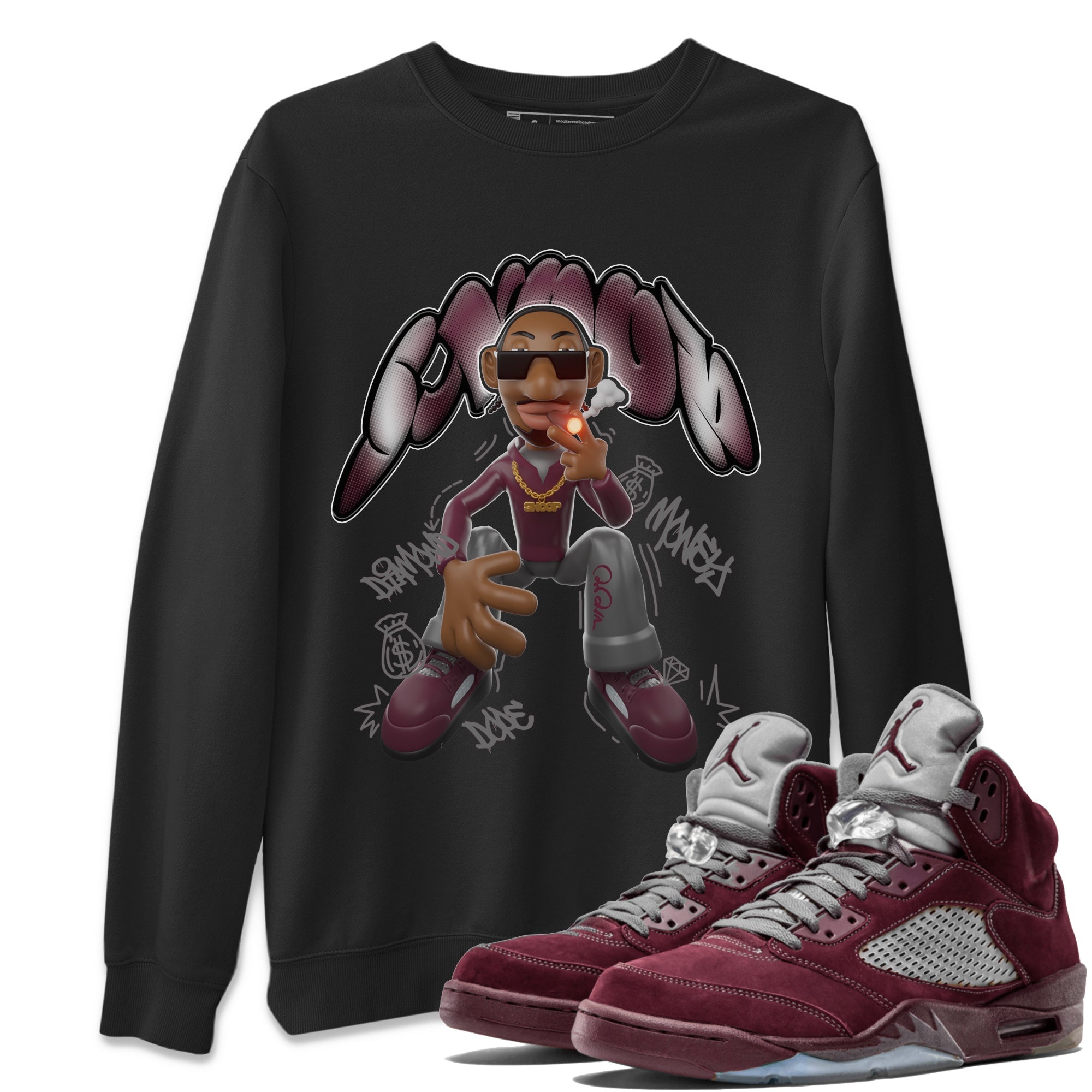 Air Jordan 5 Burgundy shirt to match jordans Snoop Streetwear Sneaker Shirt AJ5 Burgundy Drip Gear Zone Sneaker Matching Clothing Unisex Black 1 T-Shirt