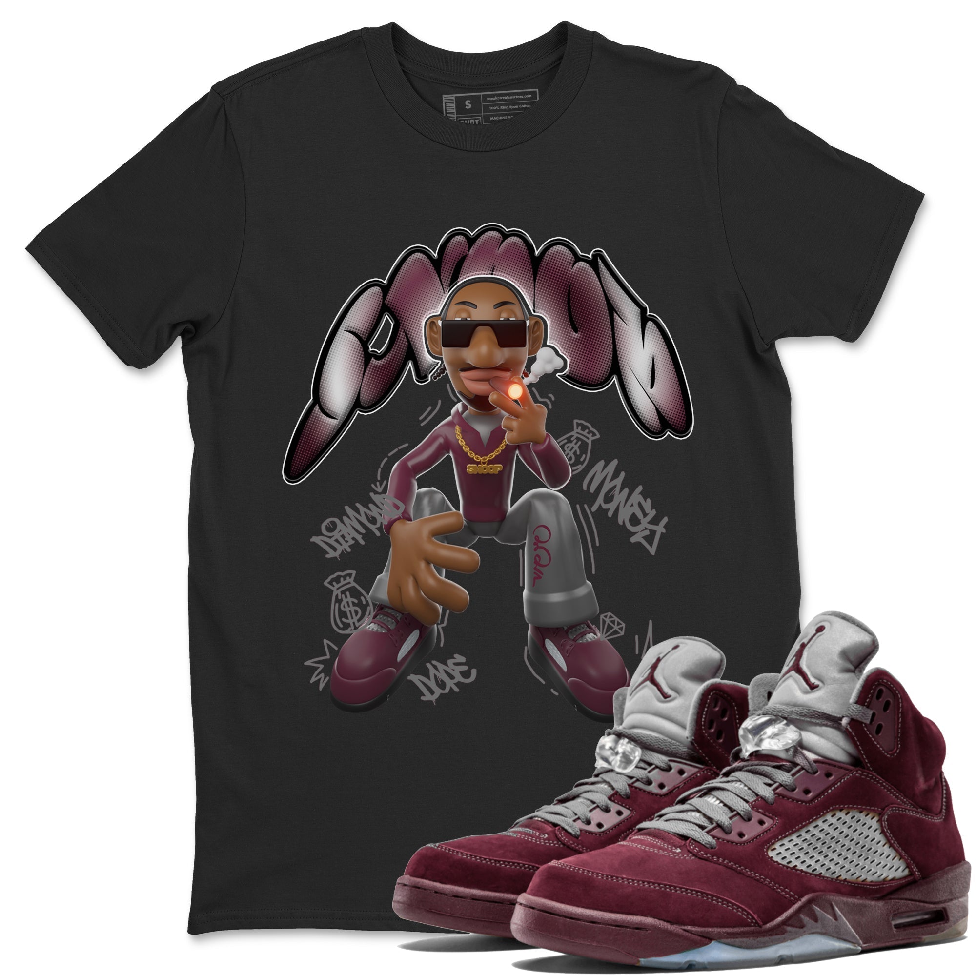 Air Jordan 5 Burgundy shirt to match jordans Snoop Streetwear Sneaker Shirt AJ5 Burgundy Drip Gear Zone Sneaker Matching Clothing Unisex Black 1 T-Shirt