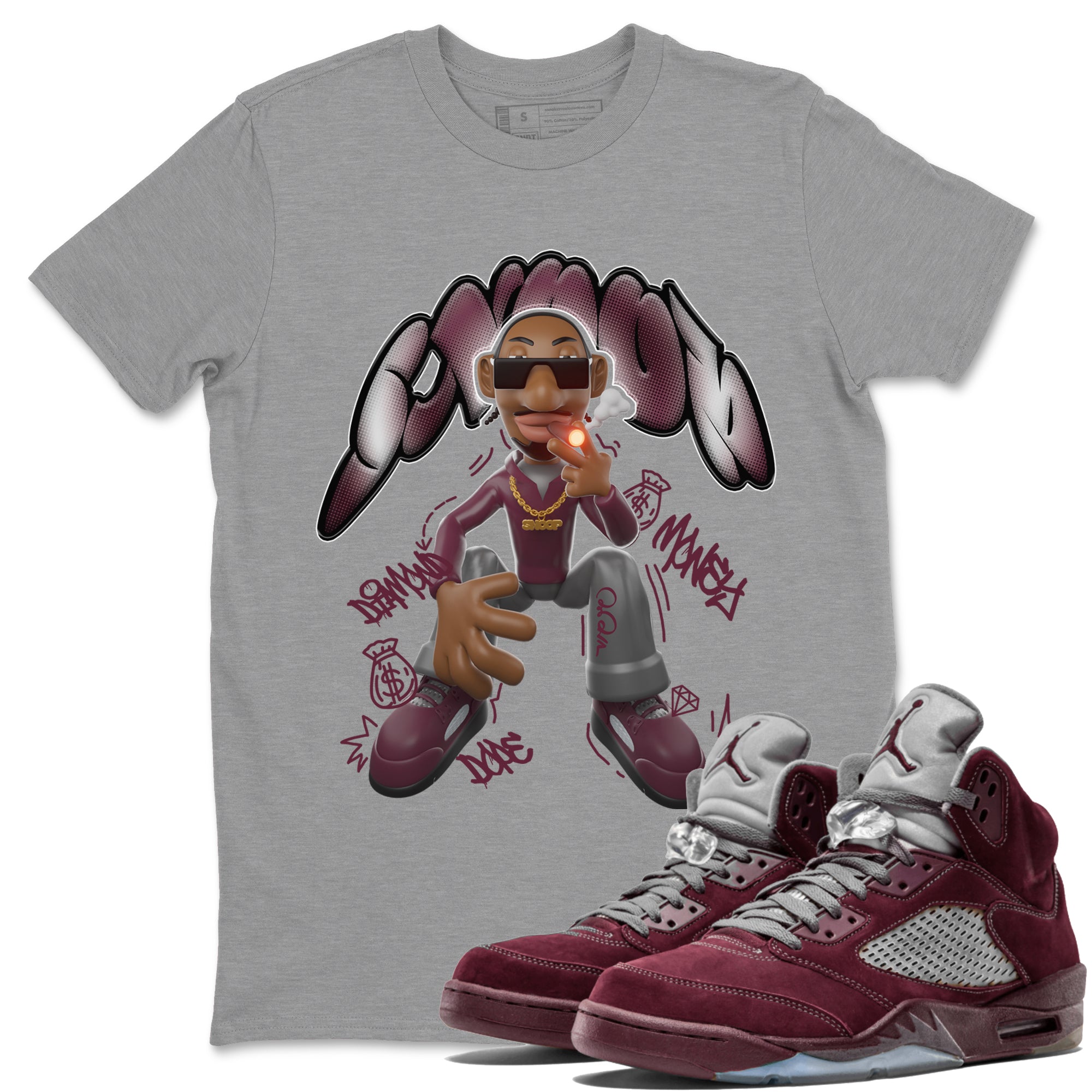 Air Jordan 5 Burgundy shirt to match jordans Snoop Streetwear Sneaker Shirt AJ5 Burgundy Drip Gear Zone Sneaker Matching Clothing Unisex Heather Grey 1 T-Shirt