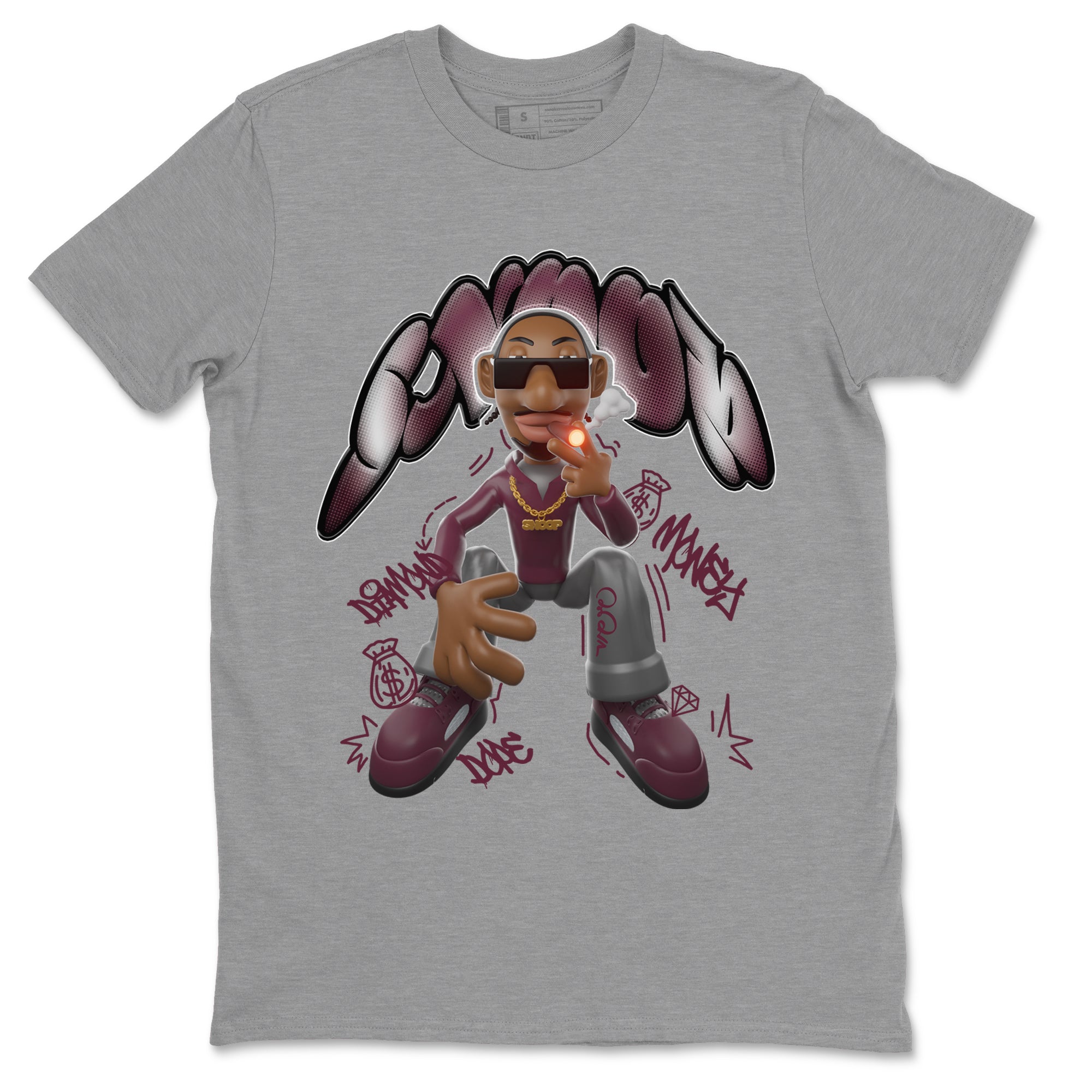 Air Jordan 5 Burgundy shirt to match jordans Snoop Streetwear Sneaker Shirt AJ5 Burgundy Drip Gear Zone Sneaker Matching Clothing Unisex Heather Grey 2 T-Shirt