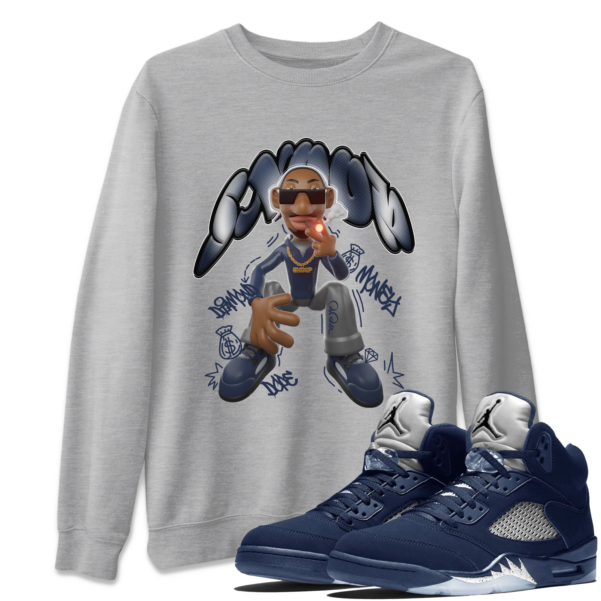 Air Jordan 5 Georgetown shirt to match jordans Snoop Streetwear Sneaker Shirt AJ5 Georgetown Drip Gear Zone Sneaker Matching Clothing Unisex Heather Grey 1 T-Shirt