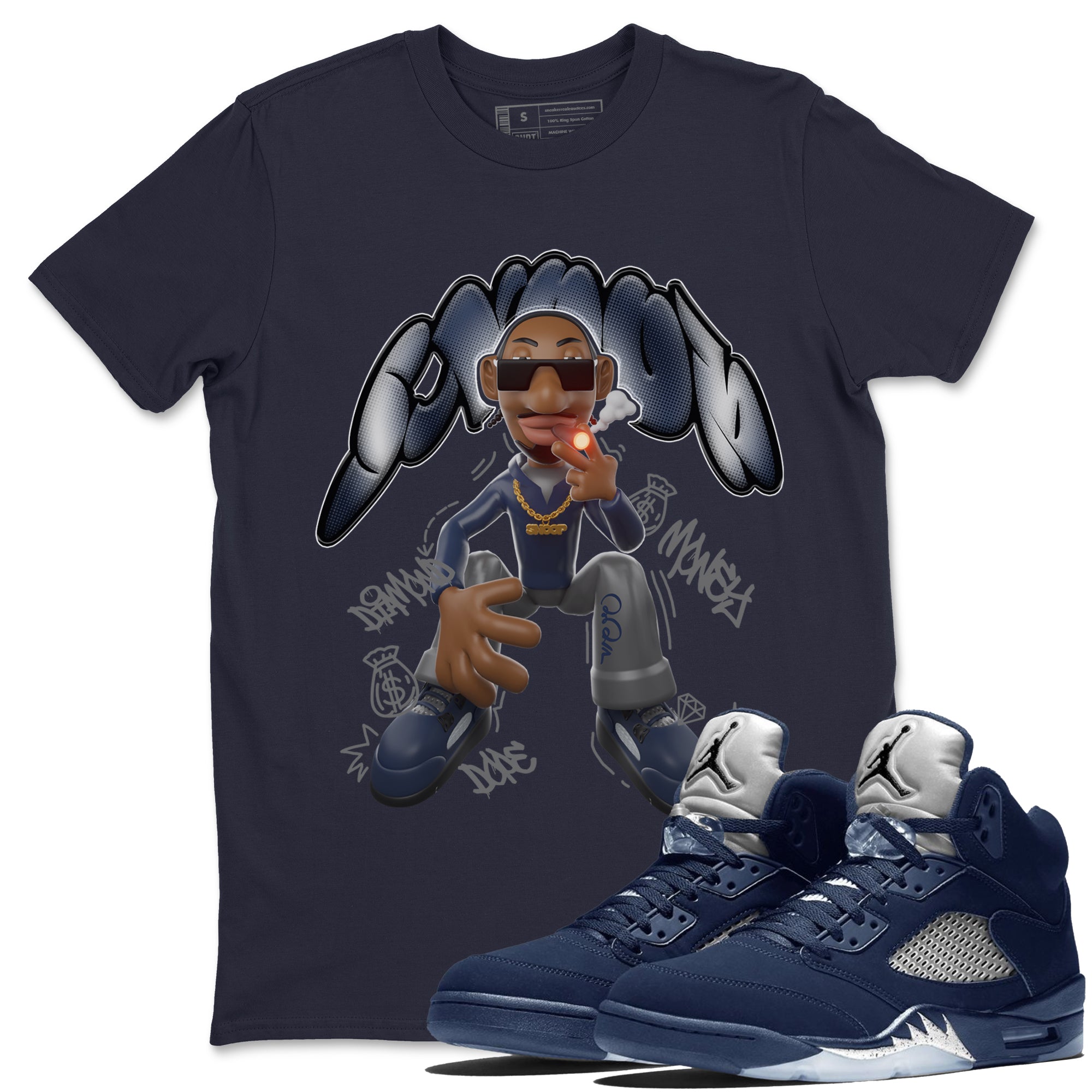 Air Jordan 5 Georgetown shirt to match jordans Snoop Streetwear Sneaker Shirt AJ5 Georgetown Drip Gear Zone Sneaker Matching Clothing Unisex Navy 1 T-Shirt