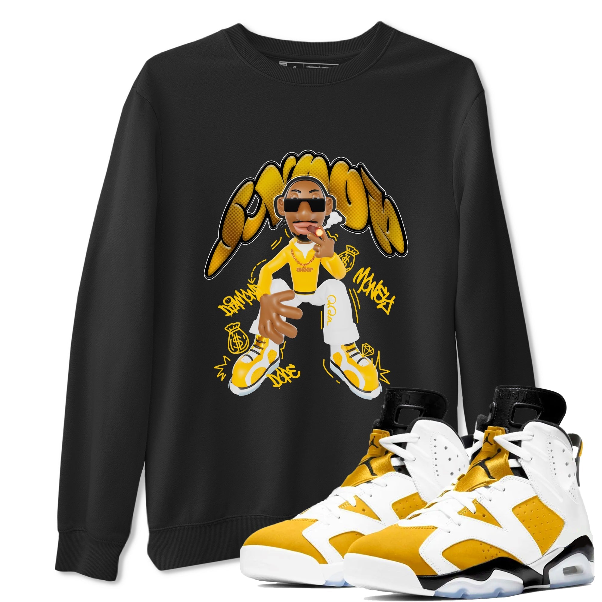 6s Yellow Ochre shirt to match jordans Snoop sneaker tees streetwear brand Air Jordan 6 Yellow Ochre Drip Gear Zone Brand Unisex Black 1 T-Shirt