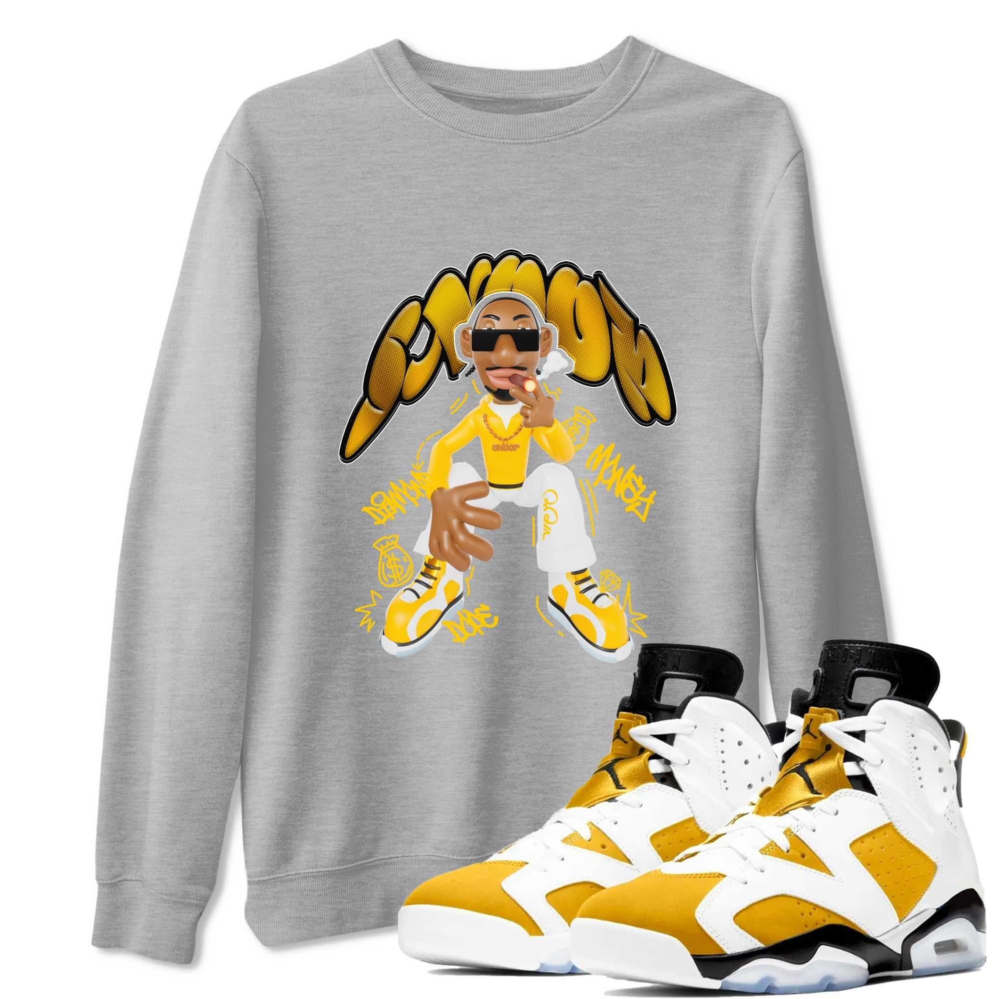 6s Yellow Ochre shirt to match jordans Snoop sneaker tees streetwear brand Air Jordan 6 Yellow Ochre Drip Gear Zone Brand Unisex Heather Grey 1 T-Shirt