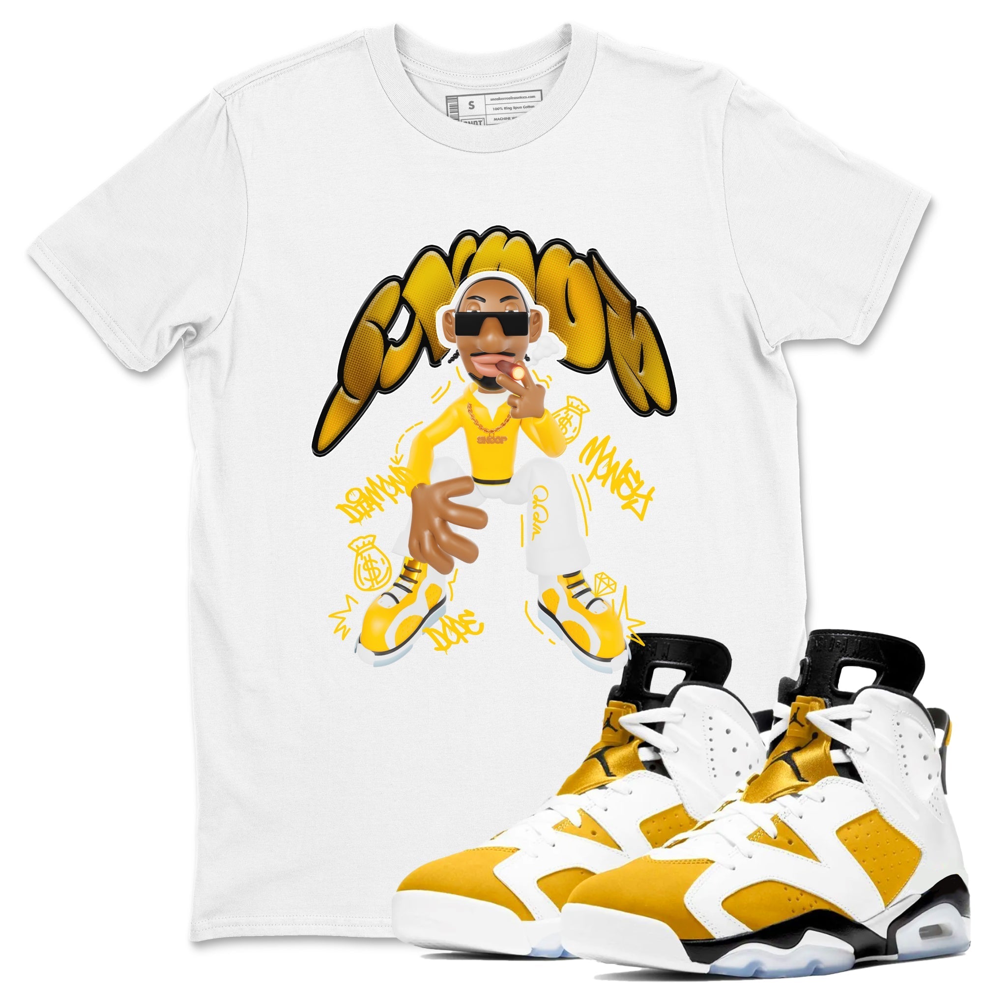 6s Yellow Ochre shirt to match jordans Snoop sneaker tees streetwear brand Air Jordan 6 Yellow Ochre Drip Gear Zone Brand Unisex White 1 T-Shirt