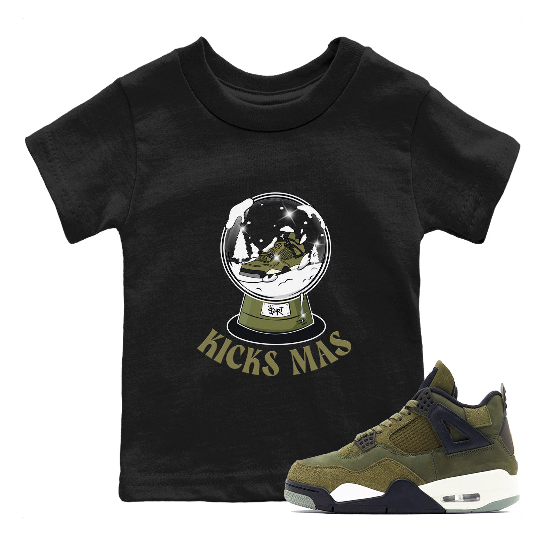 Air Jordan 4 Medium Olive shirt to match jordans streetwear brand Snow Ball sneaker tees Christmas Gift AJ4 Medium Olive Drip Gear Zone Baby Toddler Black 1 T-Shirt