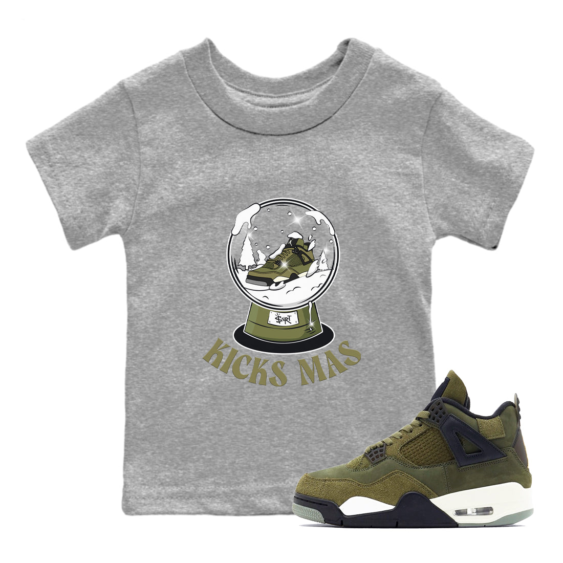 Air Jordan 4 Medium Olive shirt to match jordans streetwear brand Snow Ball sneaker tees Christmas Gift AJ4 Medium Olive Drip Gear Zone Baby Toddler Heather Grey 1 T-Shirt
