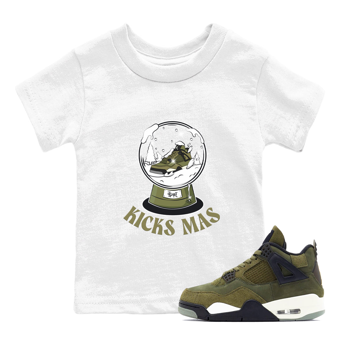 Air Jordan 4 Medium Olive shirt to match jordans streetwear brand Snow Ball sneaker tees Christmas Gift AJ4 Medium Olive Drip Gear Zone Baby Toddler White 1 T-Shirt