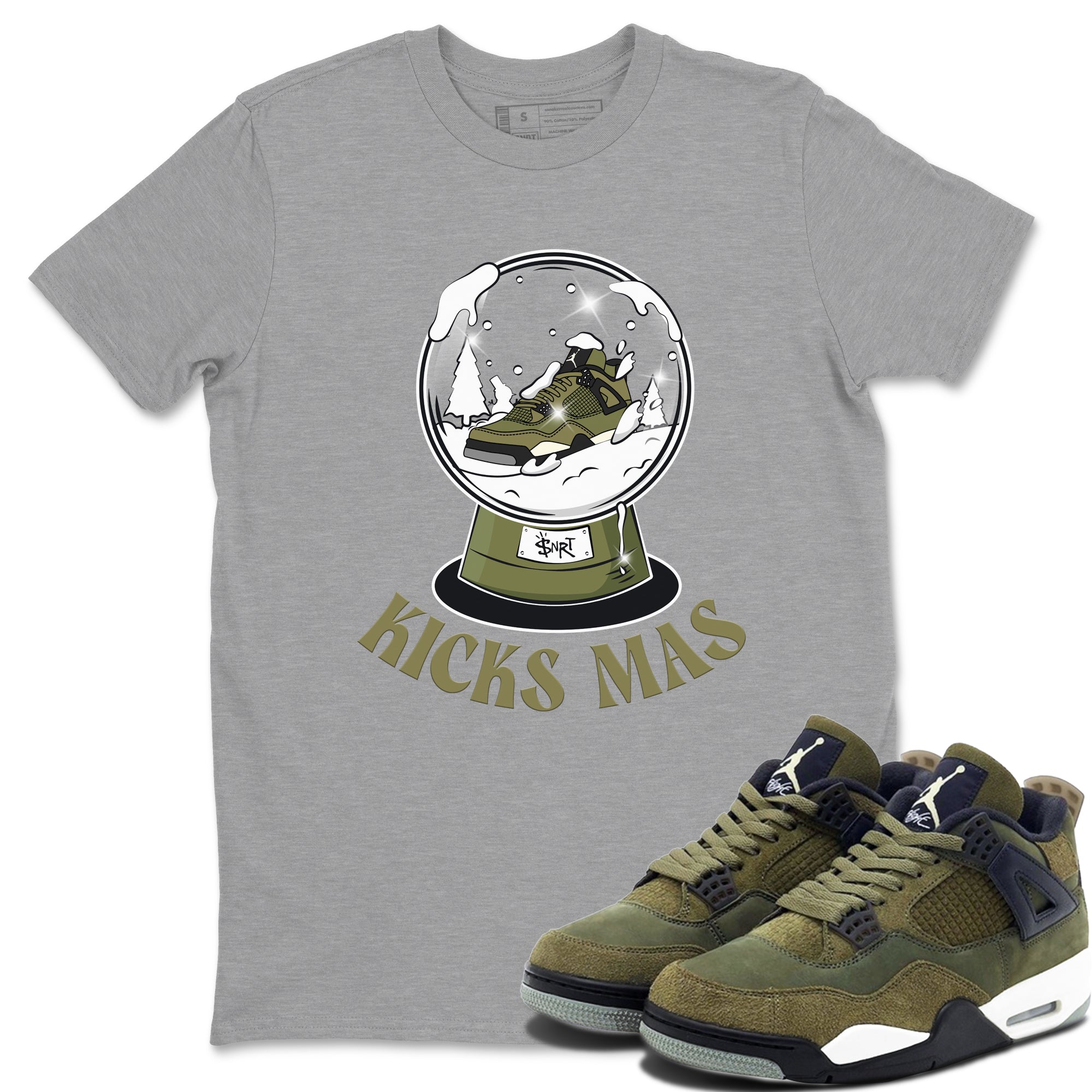 Air Jordan 4 Medium Olive shirt to match jordans streetwear brand Snow Ball sneaker tees Christmas Gift AJ4 Medium Olive Drip Gear Zone Unisex Heather Grey 1 T-Shirt