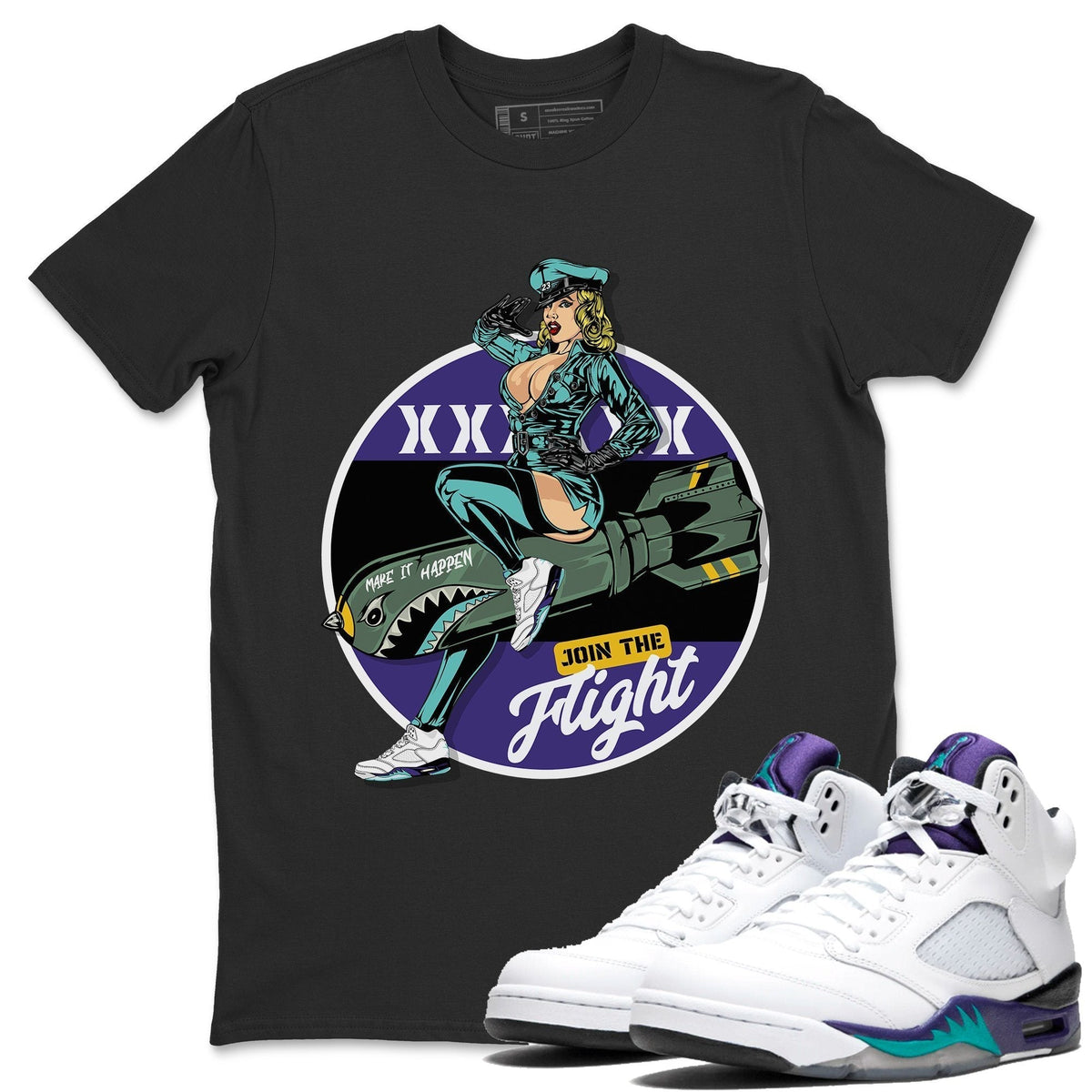 Jordan 5 Grape Sneaker Matching T-Shirt Pin Up Girl Sneaker Tees Jordan 5 Grape Sneaker Release Tees Crew Neck Tees