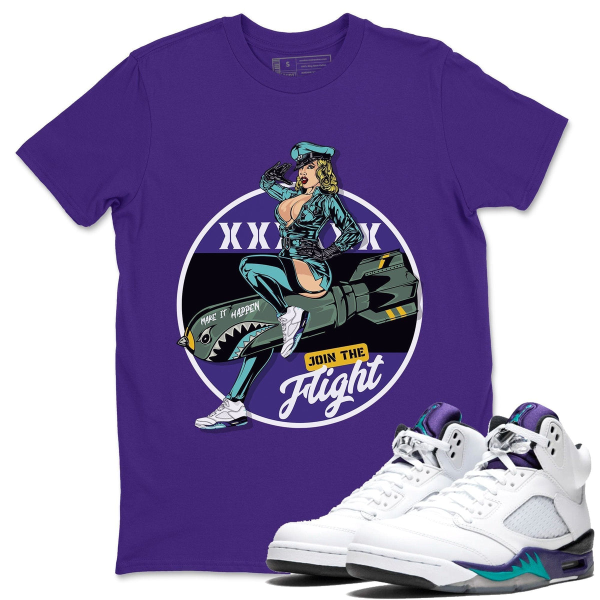 Jordan 5 Grape Sneaker Matching T-Shirt Pin Up Girl Sneaker Tees Jordan 5 Grape Sneaker Release Tees Crew Neck Tees