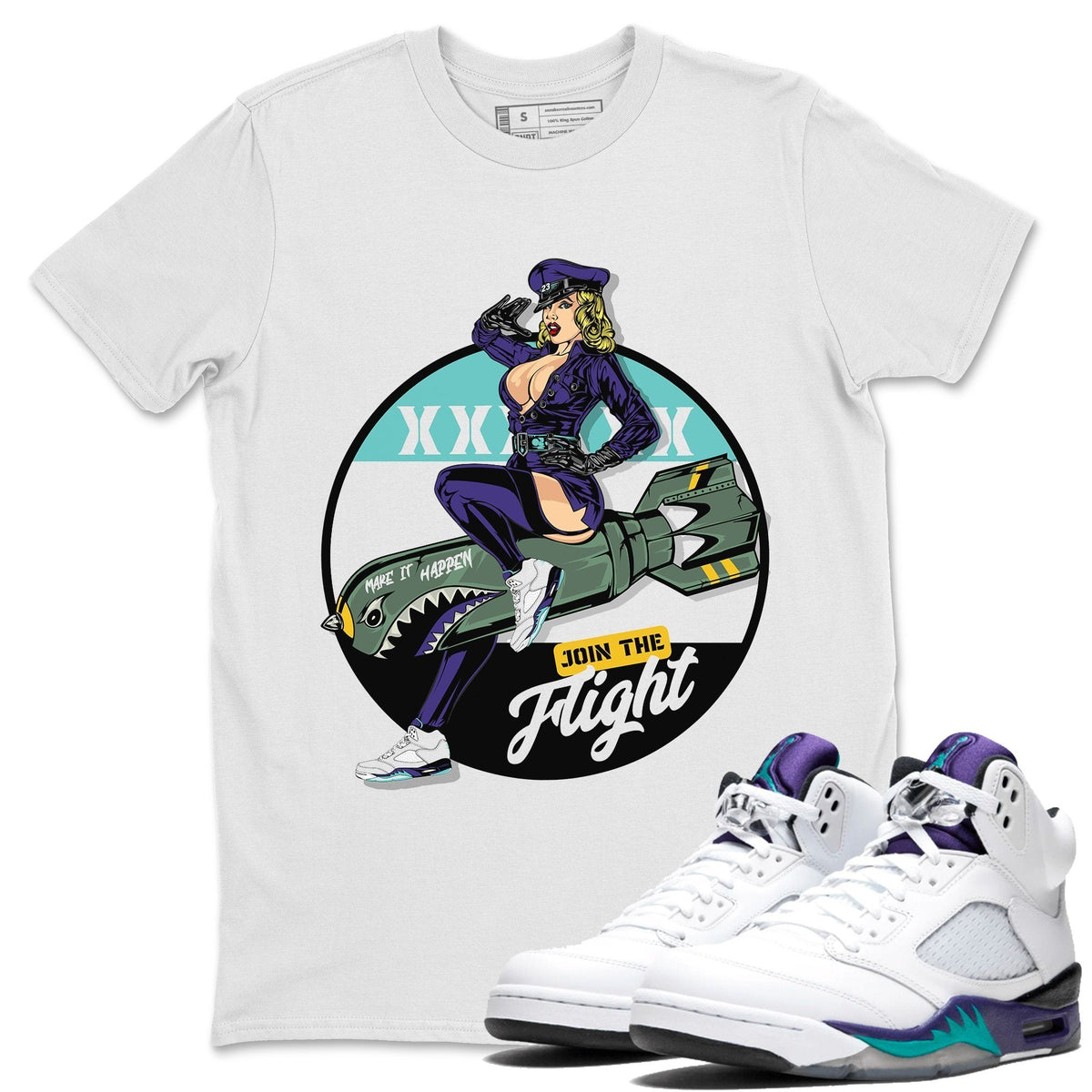 Jordan 5 Grape Sneaker Matching T-Shirt Pin Up Girl Sneaker Tees Jordan 5 Grape Sneaker Release Tees Crew Neck Tees