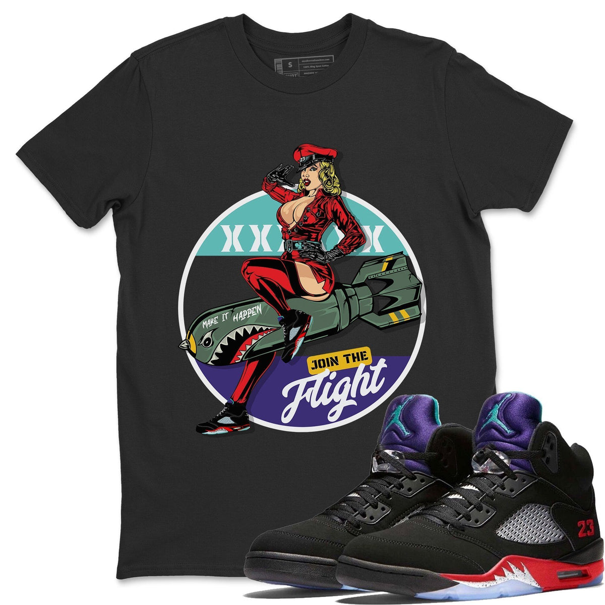 Jordan 5 Top 3 Sneaker Matching T-Shirt Pin Up Girl Sneaker Tees Jordan 5 Top 3 Sneaker Release Tees Crew Neck Tees