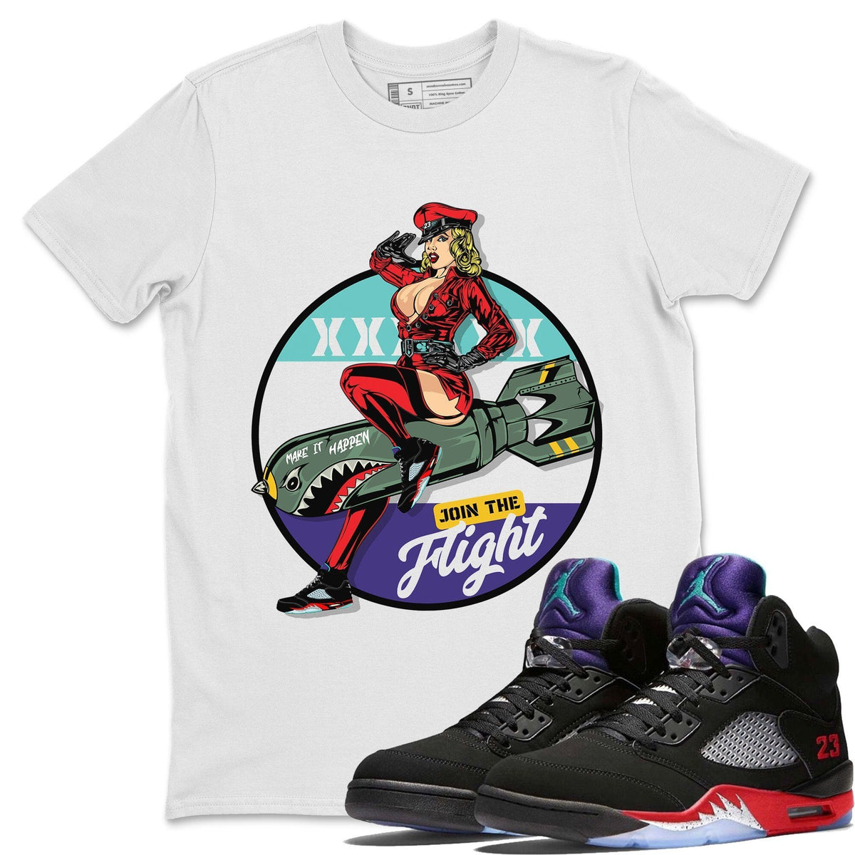 Jordan 5 Top 3 Sneaker Matching T-Shirt Pin Up Girl Sneaker Tees Jordan 5 Top 3 Sneaker Release Tees Crew Neck Tees