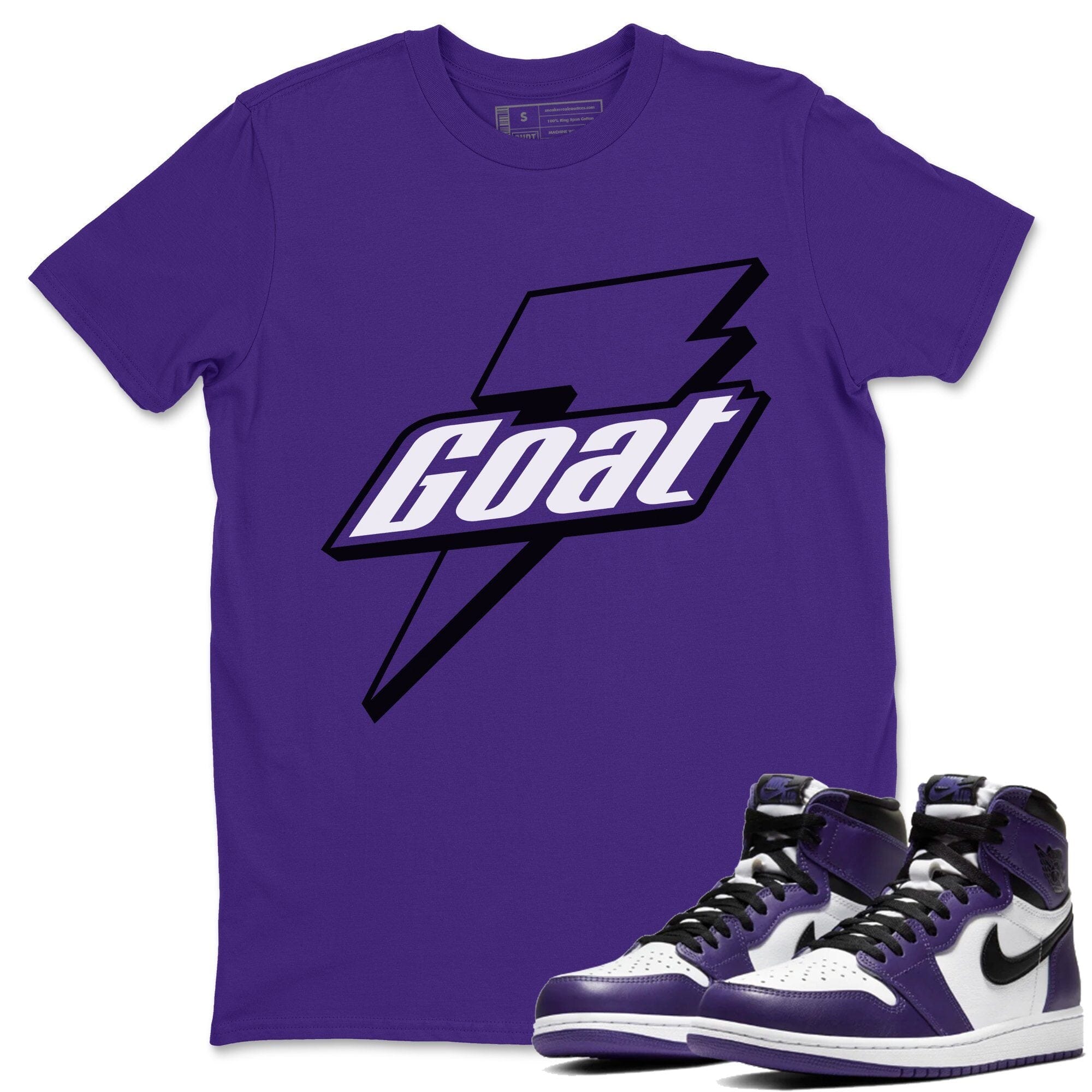 Jordan 1 Court Purple Sneaker Matching T-Shirt Goat Sneaker Tees Jordan 1 Court Purple Sneaker Release Tees Crew Neck Tees