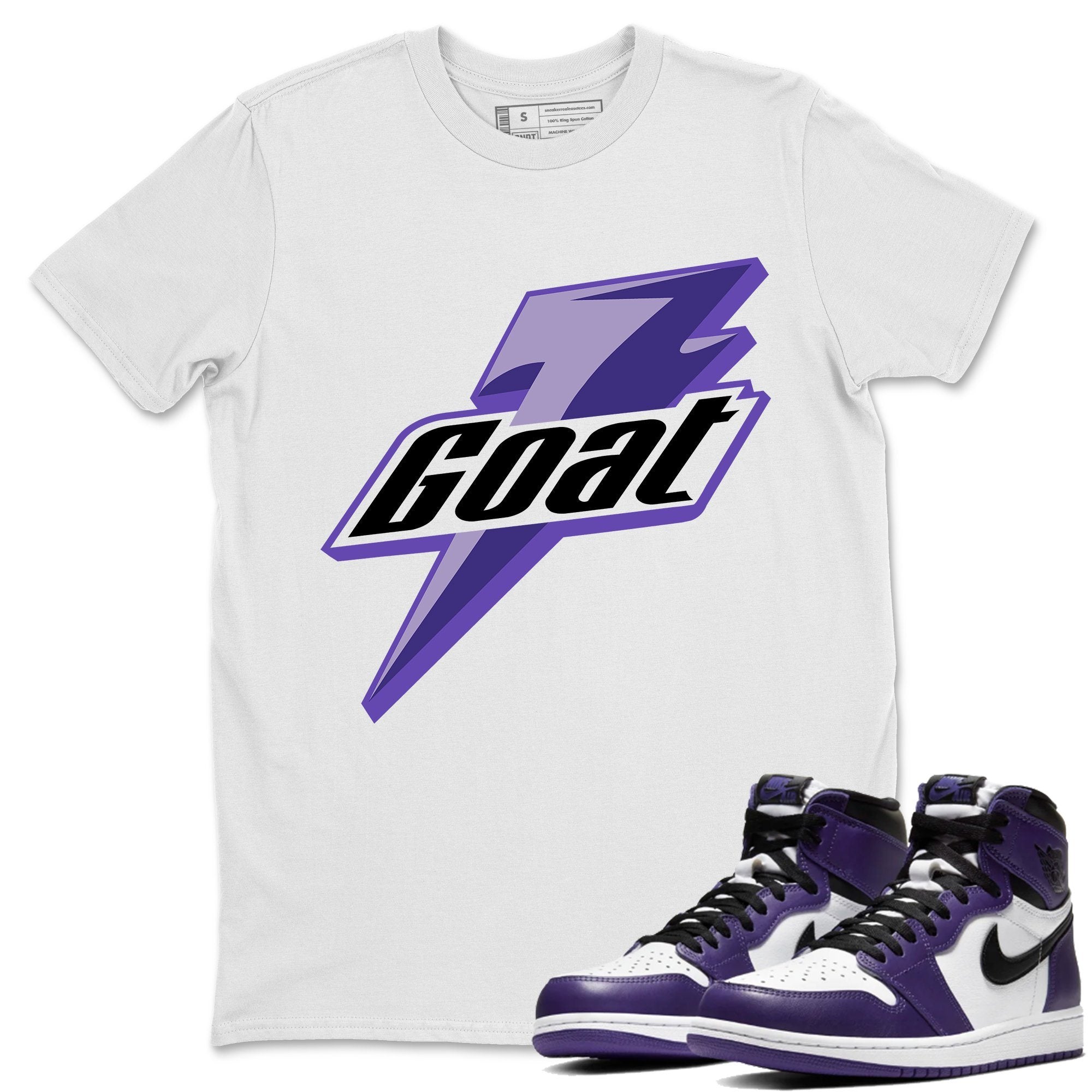 Jordan 1 Court Purple Sneaker Matching T-Shirt Goat Sneaker Tees Jordan 1 Court Purple Sneaker Release Tees Crew Neck Tees