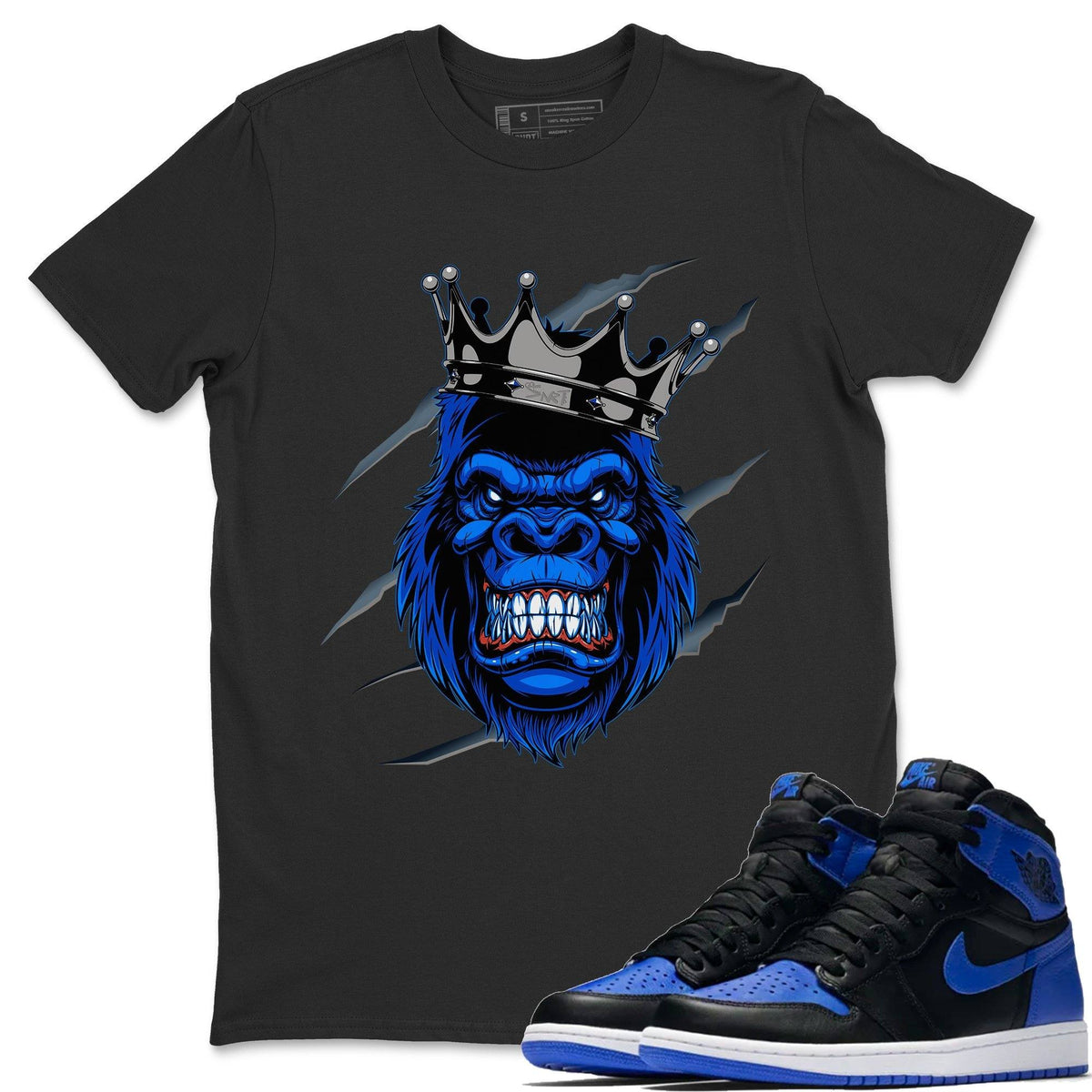 Jordan 1 Royal Black Shirt To Match Jordans Ferocious Gorilla Sneaker Tees Jordan 1 Royal Black Drip Gear Zone Sneaker Matching Clothing Unisex Shirts