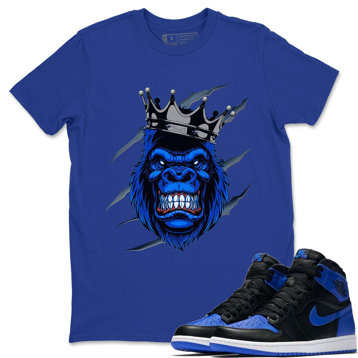 Jordan 1 Royal Black Shirt To Match Jordans Ferocious Gorilla Sneaker Tees Jordan 1 Royal Black Drip Gear Zone Sneaker Matching Clothing Unisex Shirts