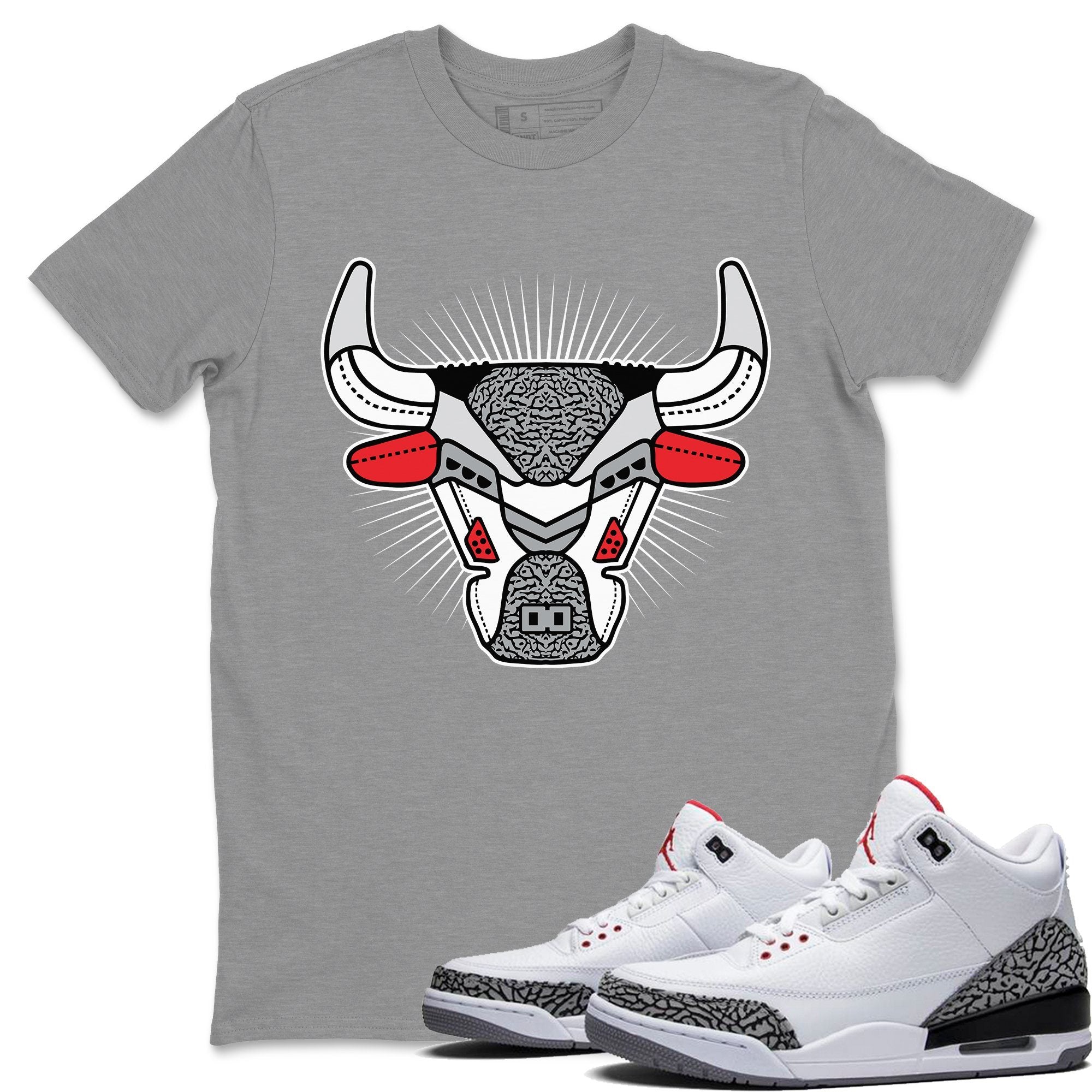 Jordan 3 White Cement Shirt To Match Jordans AJ3 Bull Head Sneaker Tees Jordan 3 White Cement Drip Gear Zone Sneaker Matching Clothing Unisex Shirts