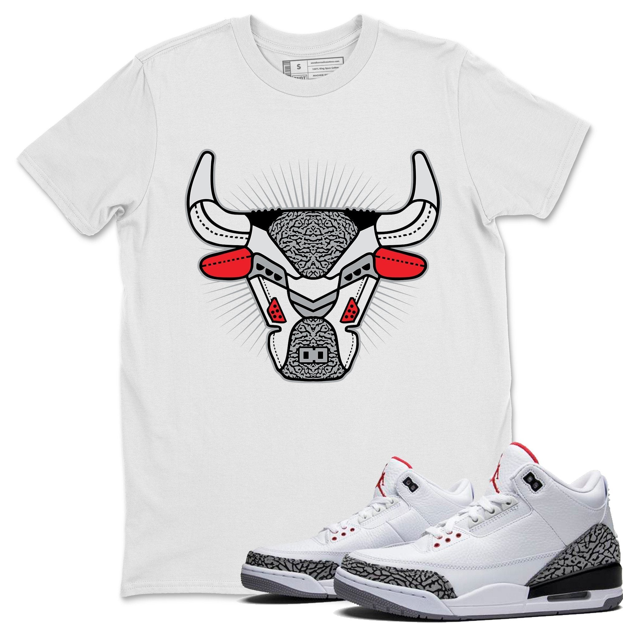 Jordan 3 White Cement Shirt To Match Jordans AJ3 Bull Head Sneaker Tees Jordan 3 White Cement Drip Gear Zone Sneaker Matching Clothing Unisex Shirts