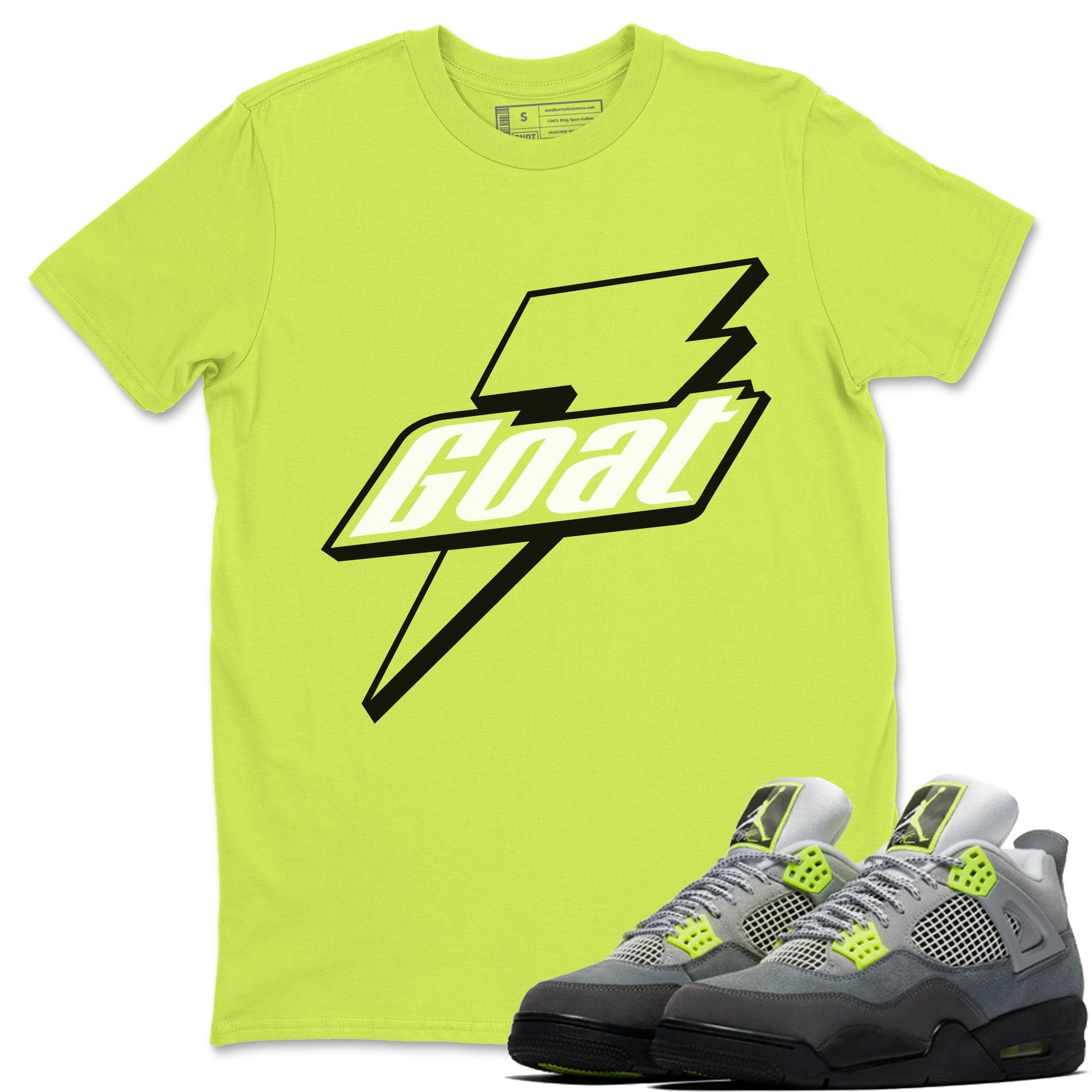 Jordan 4 '95 Neon Sneaker Matching T-Shirt Goat Sneaker Tees Jordan 4 '95 Neon Sneaker Release Tees Crew Neck Tees